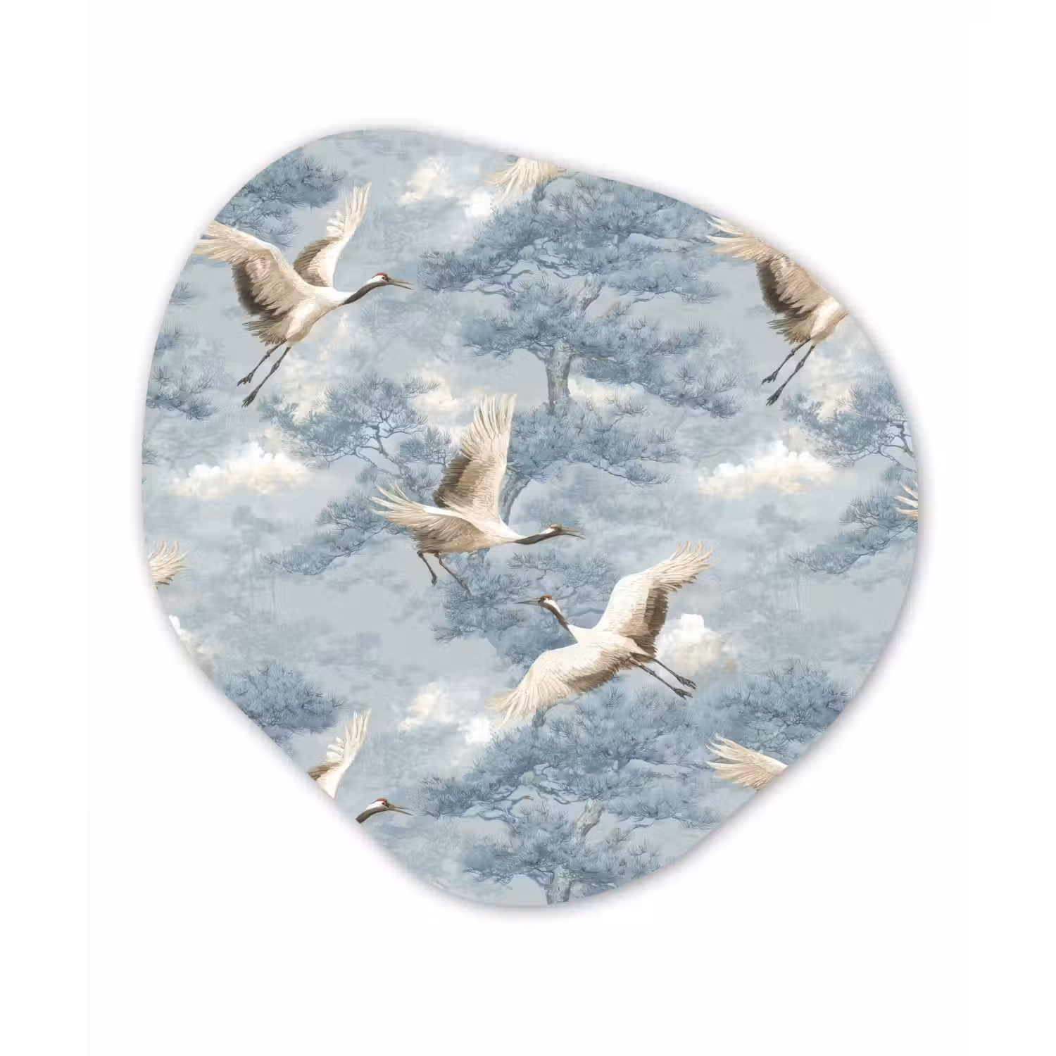 Wolken - Kraanvogels - Blauw Wandcirkel Organisch Forex 3mm klein 629 -3d