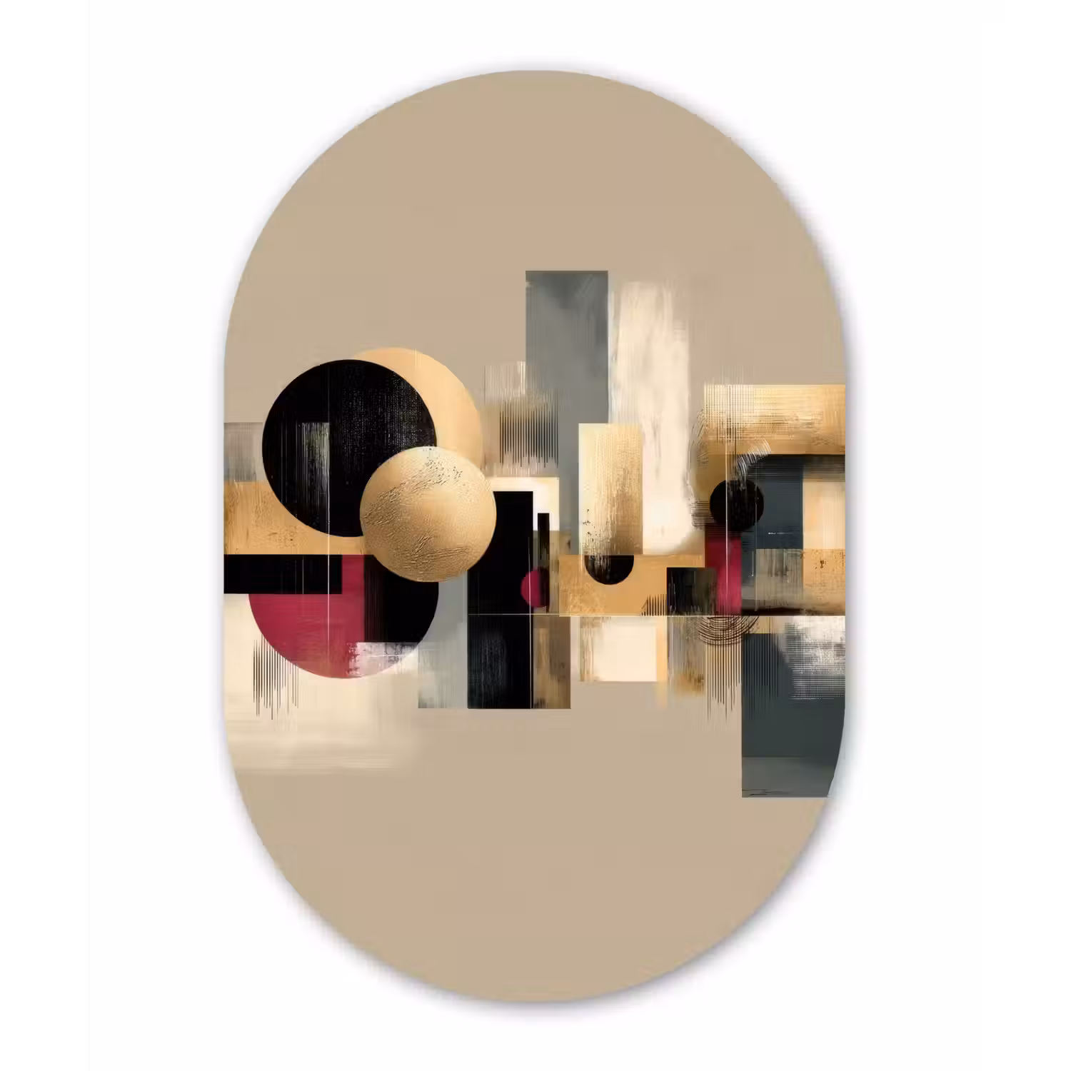 Abstract - Vormen - Beige - Texturen Wandcirkel Ovaal Forex klein -3d