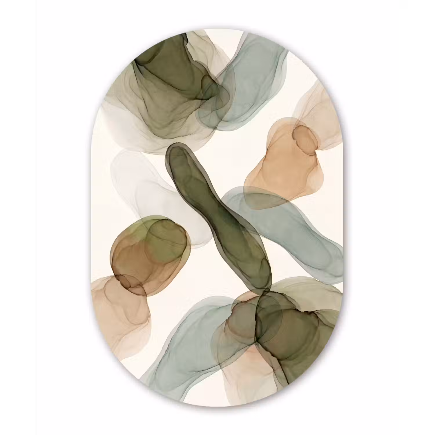 Abstract - Vormen - Modern - Kunst - Groen - Bruin Wandcirkel Ovaal Forex klein -3d