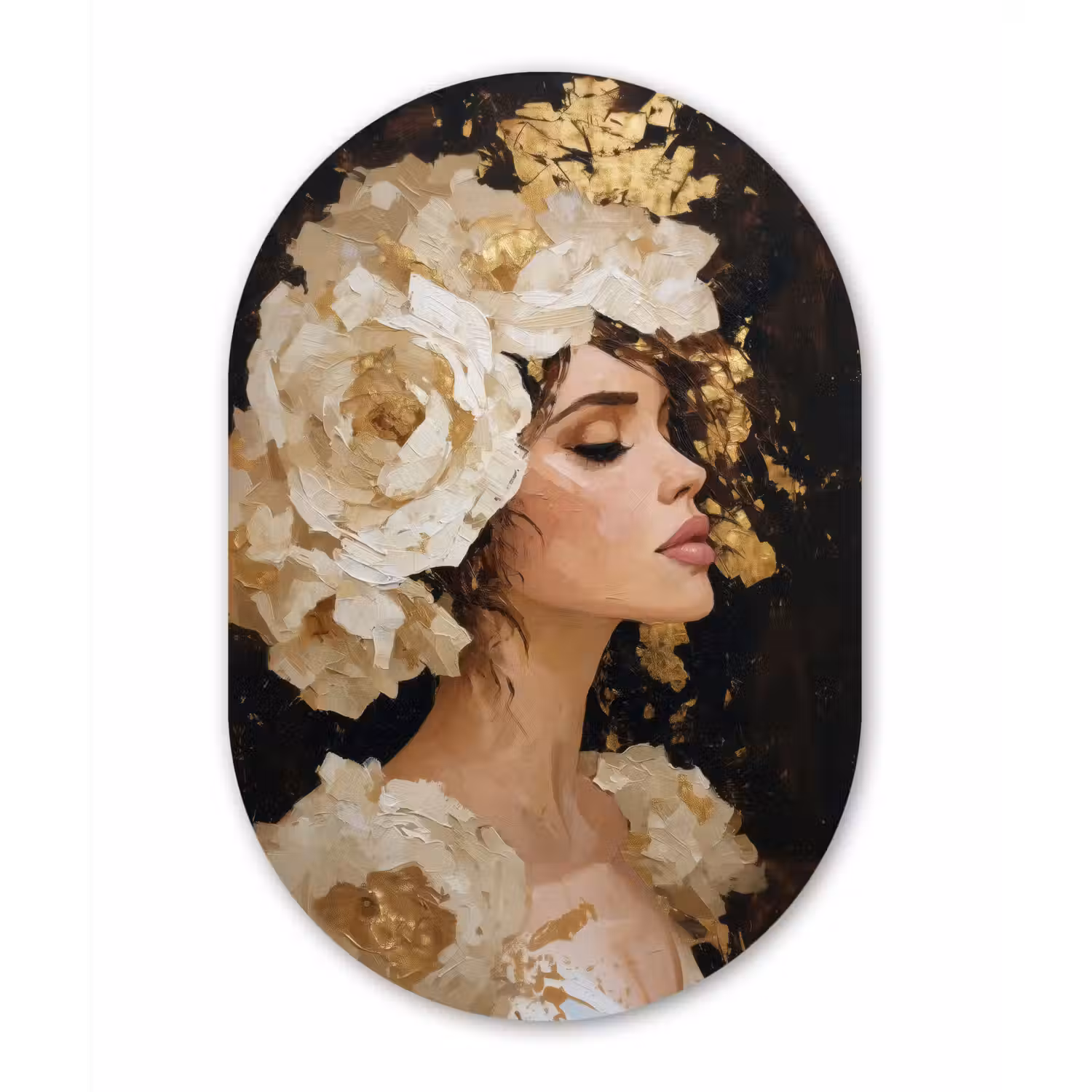 Abstract - Vrouw - Bloemen - Wit Wandcirkel Ovaal Forex klein -3d