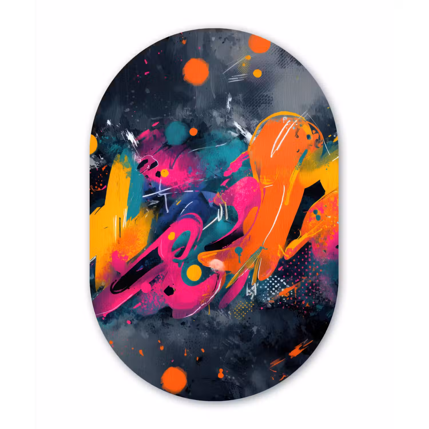 Abstract - Graffiti - Kleurrijk - Verfspatten Wandcirkel Ovaal Forex klein -3d