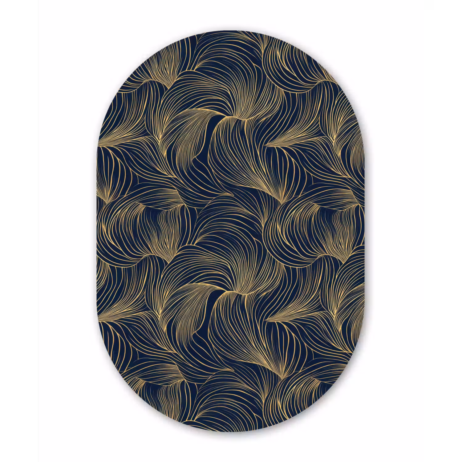 Abstract - Lijnen - Blauw - Goud Wandcirkel Ovaal Forex klein 630 -3d