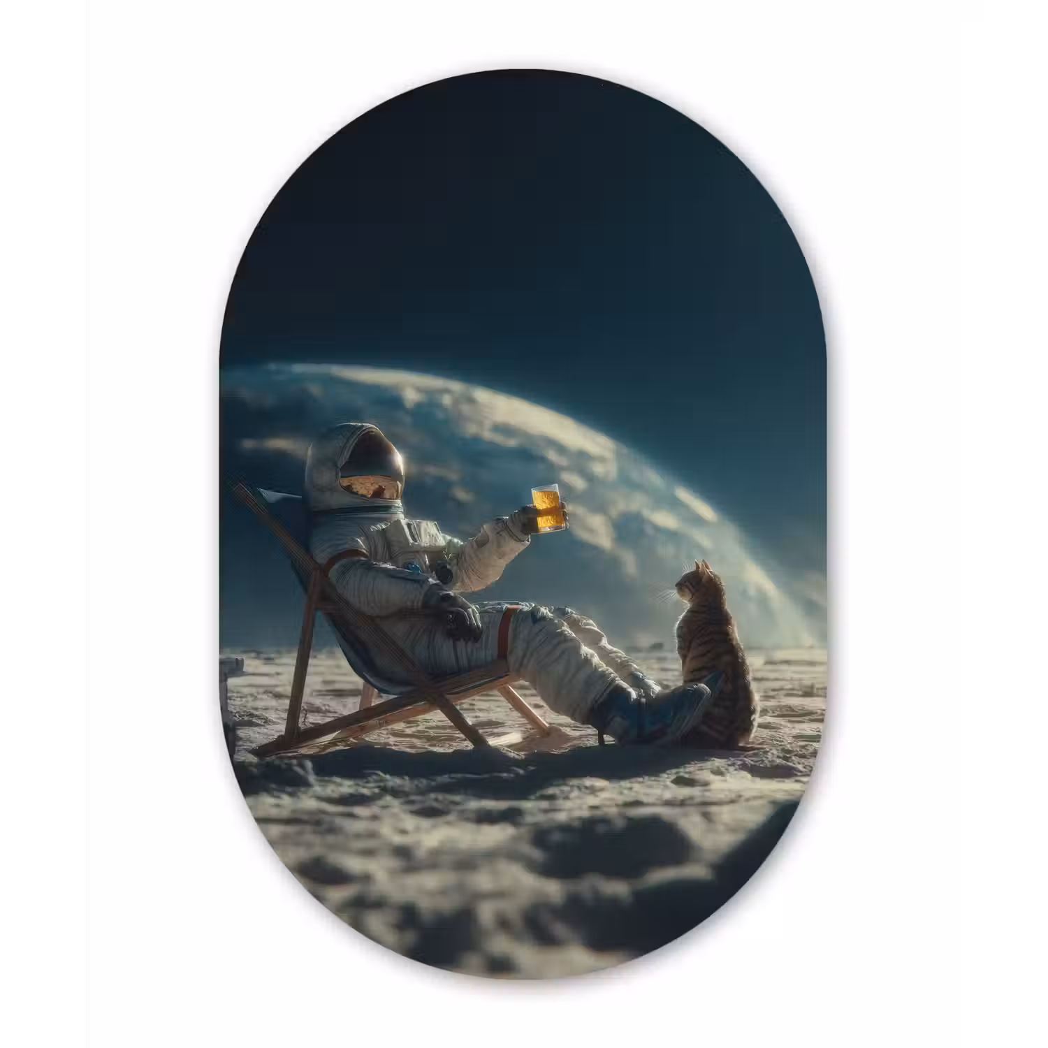 Astronaut - Kat - Glas - Stoel Wandcirkel Ovaal Forex klein -3d