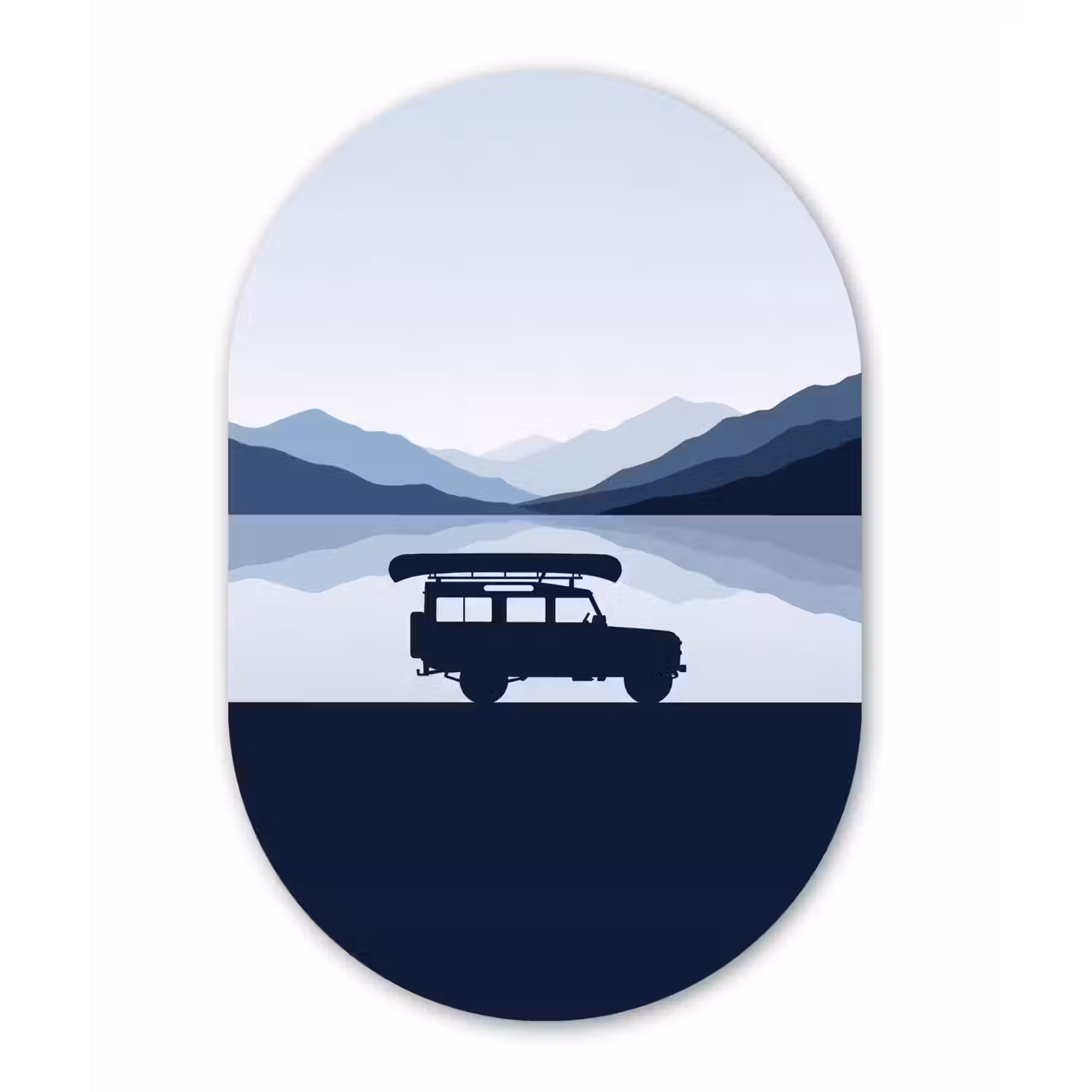 Auto - Meer - Bergen - Blauw Wandcirkel Ovaal Forex klein -3d