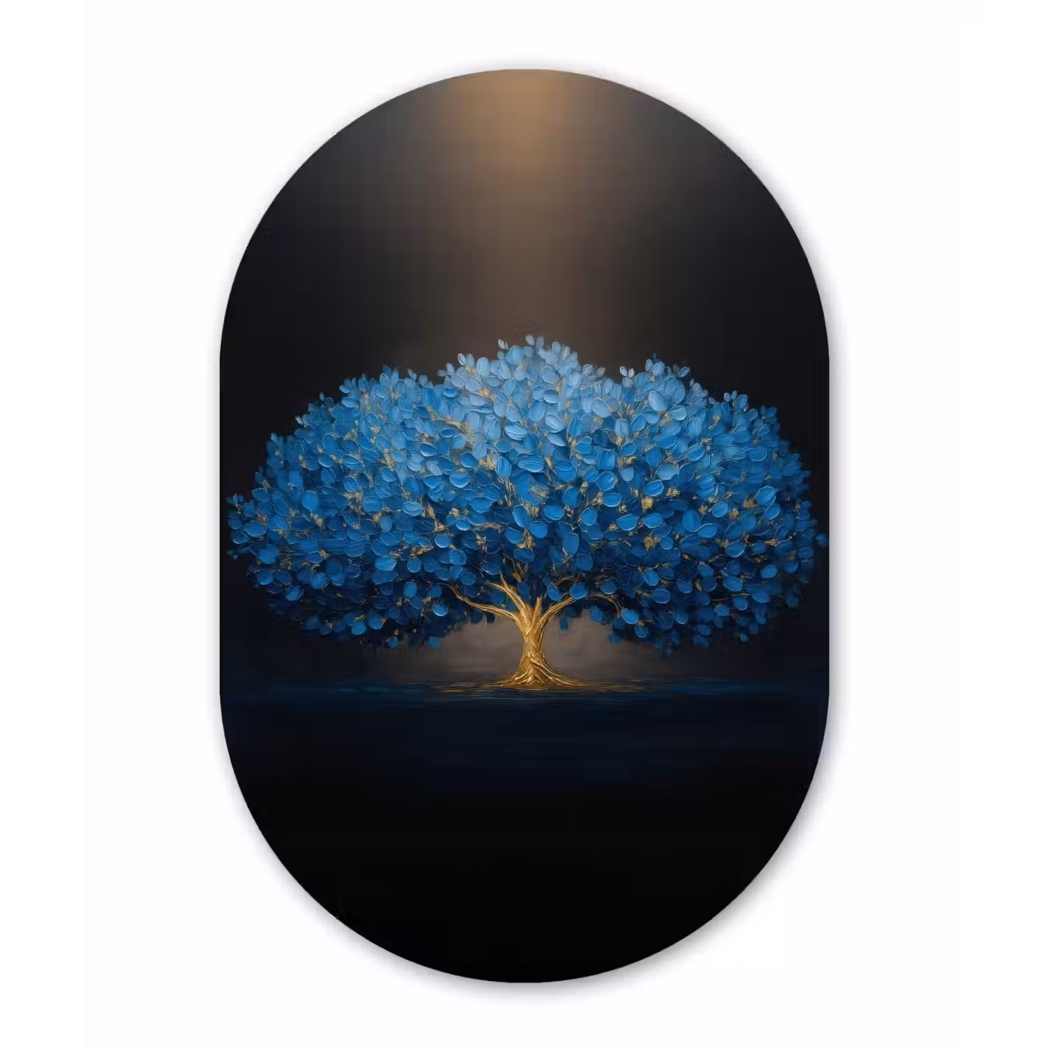 Boom - Blauw - Bladeren - Penseelstreken Wandcirkel Ovaal Forex klein -3d