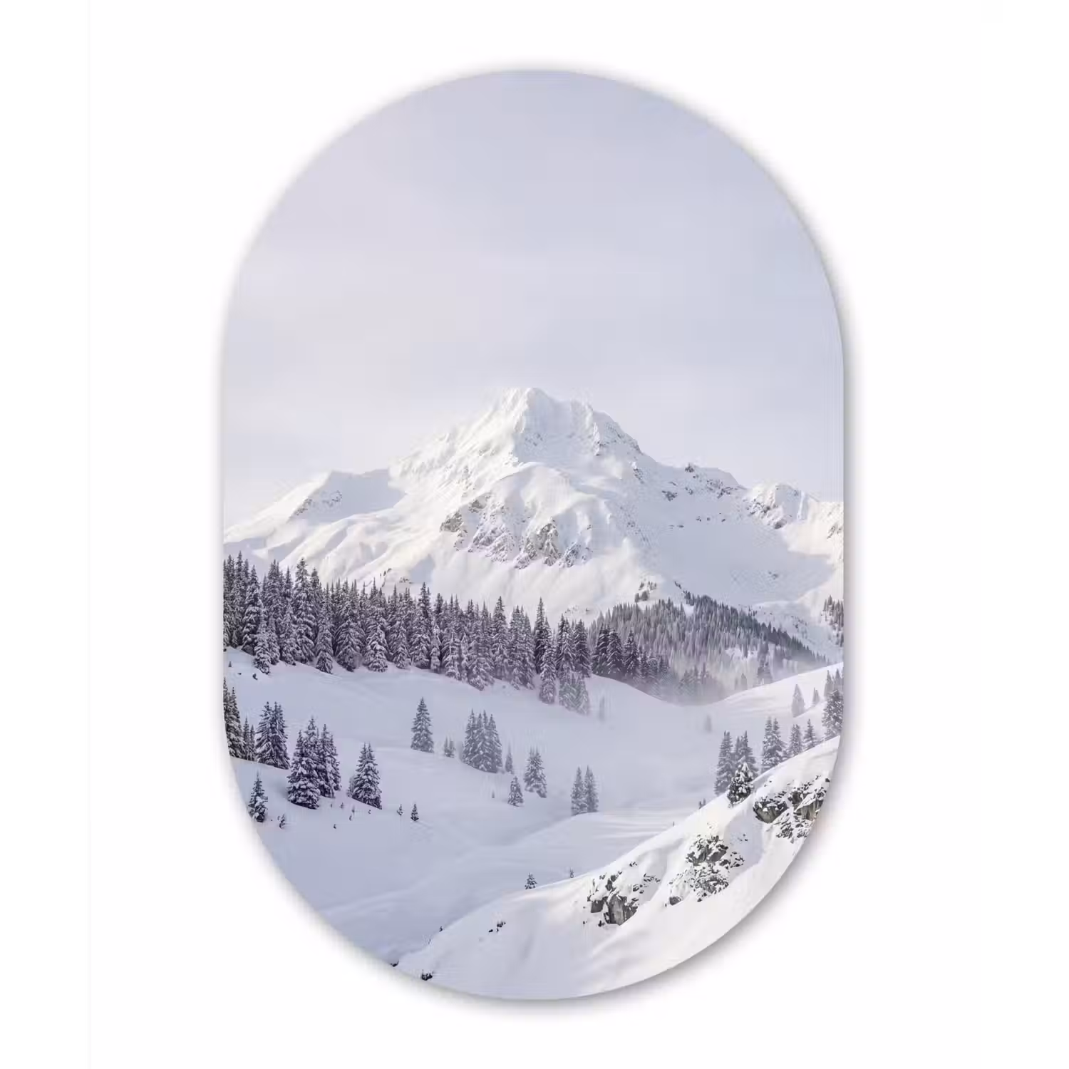 Berg - Sneeuw - Winter - Natuur - Wit Wandcirkel Ovaal Forex klein -3d