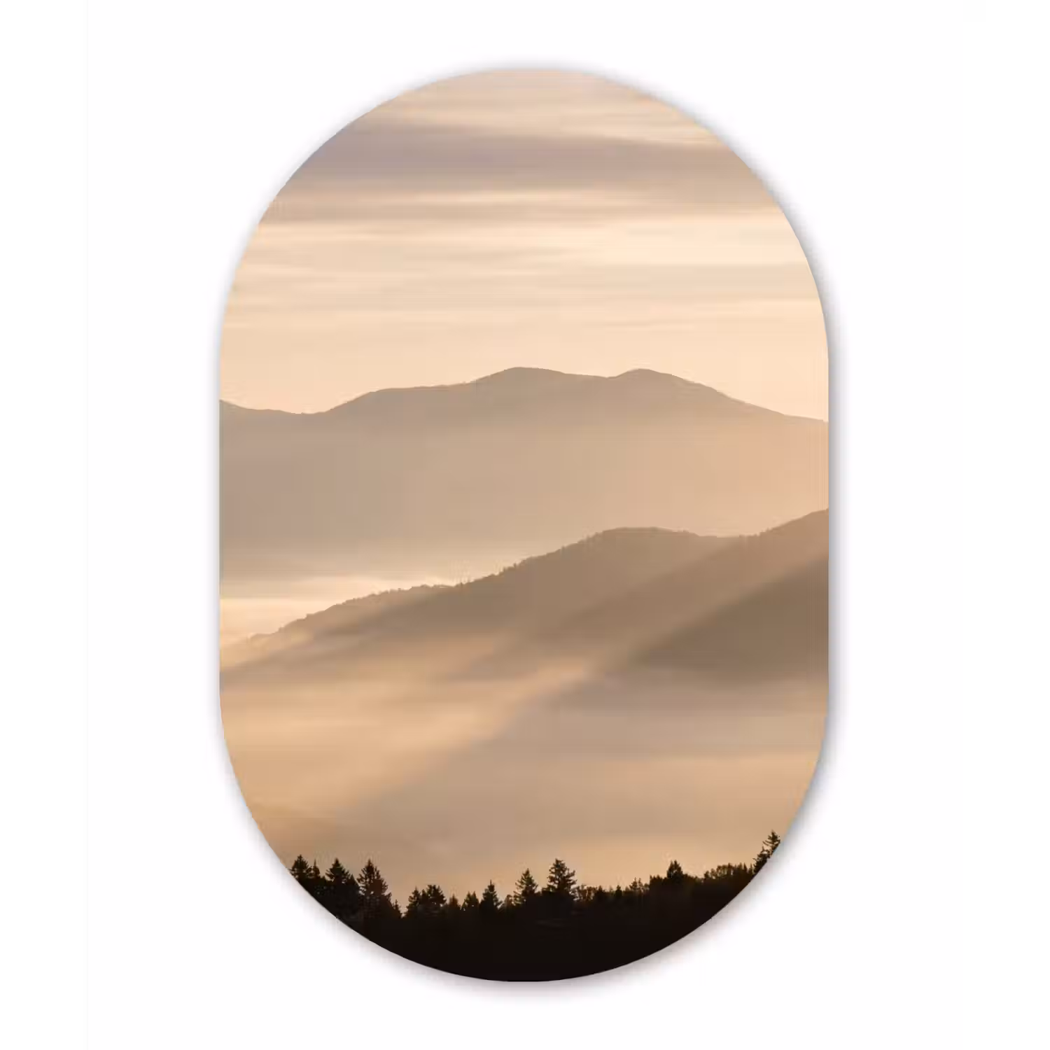 Bergen - Mist - Zonnestralen Wandcirkel Ovaal Forex klein -3d