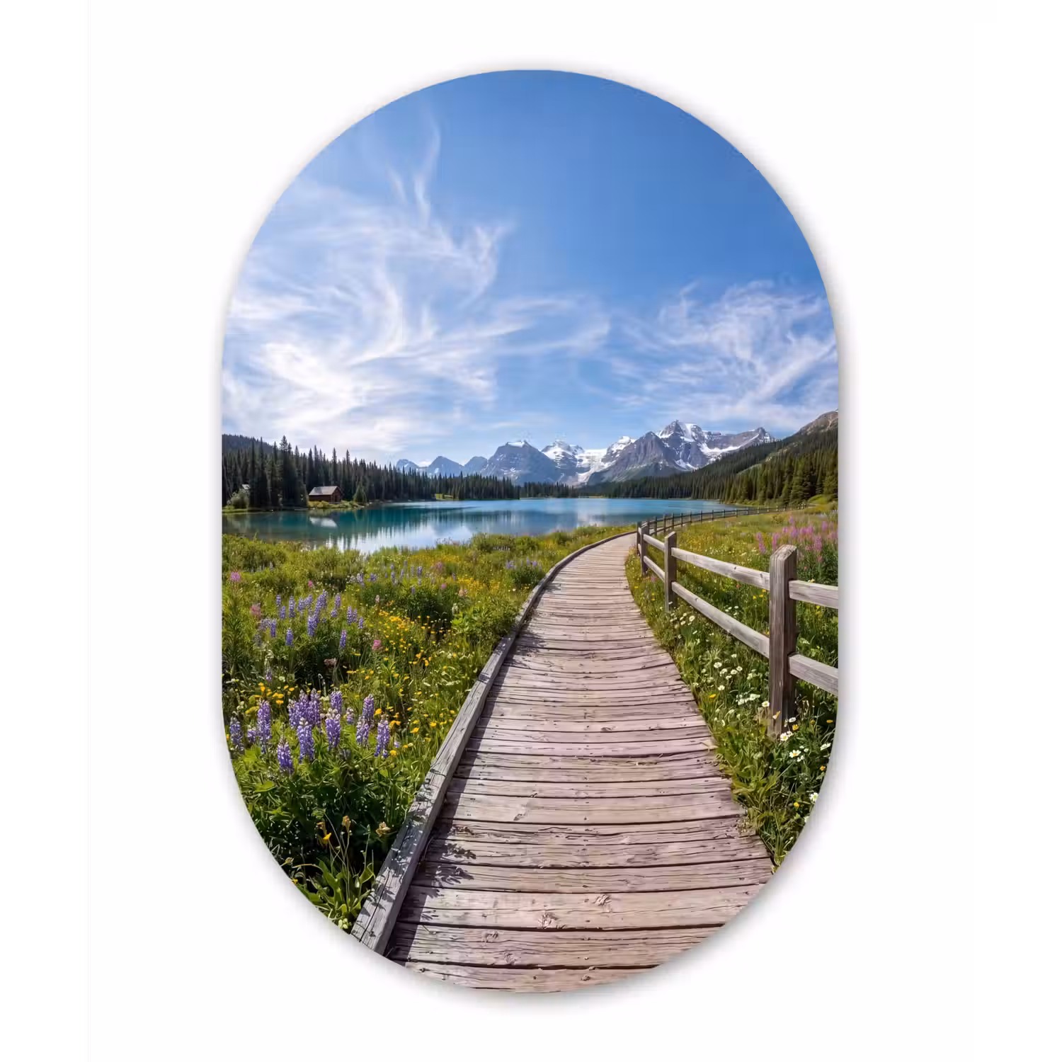 Bergen - Meer - Landschap - Blauw Wandcirkel Ovaal Forex klein -3d