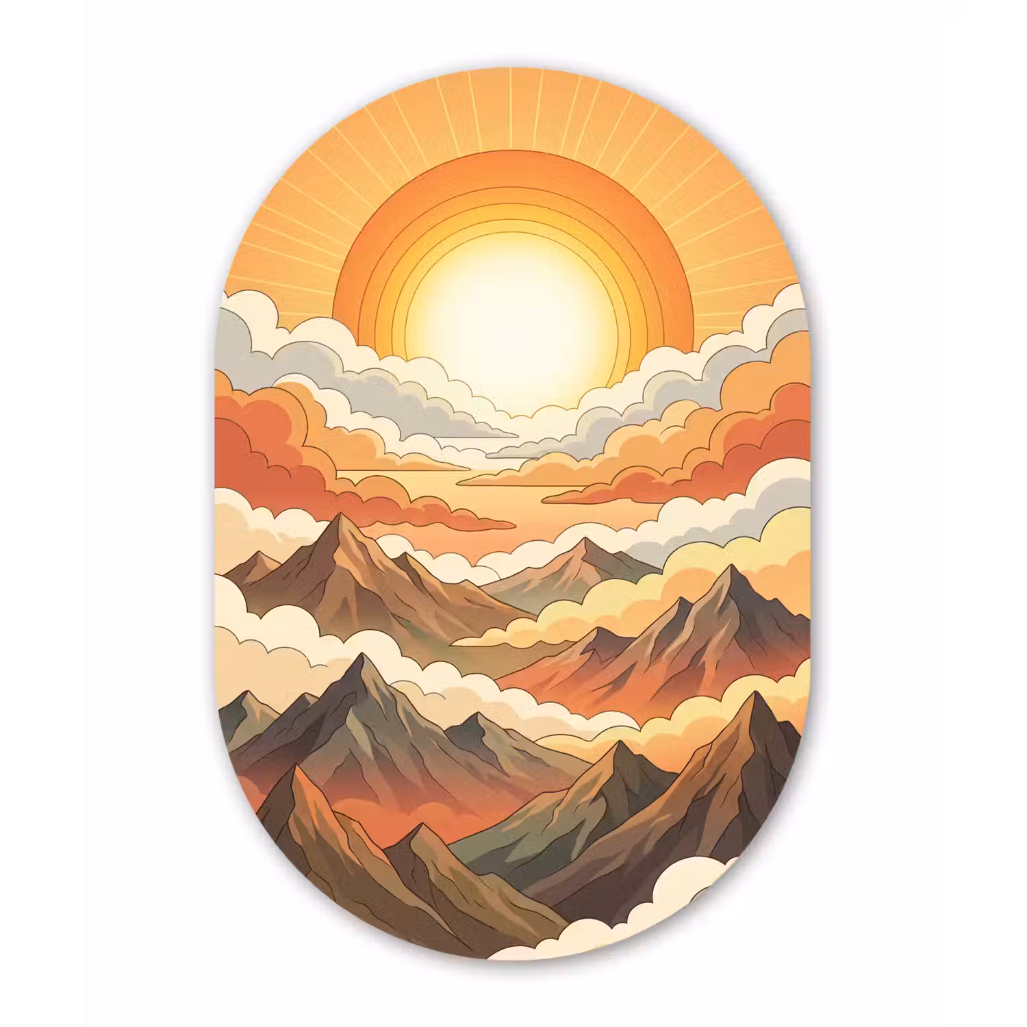 Bergen - Wolken - Natuur - Zonsopgang - Oranje Wandcirkel Ovaal Forex klein -3d