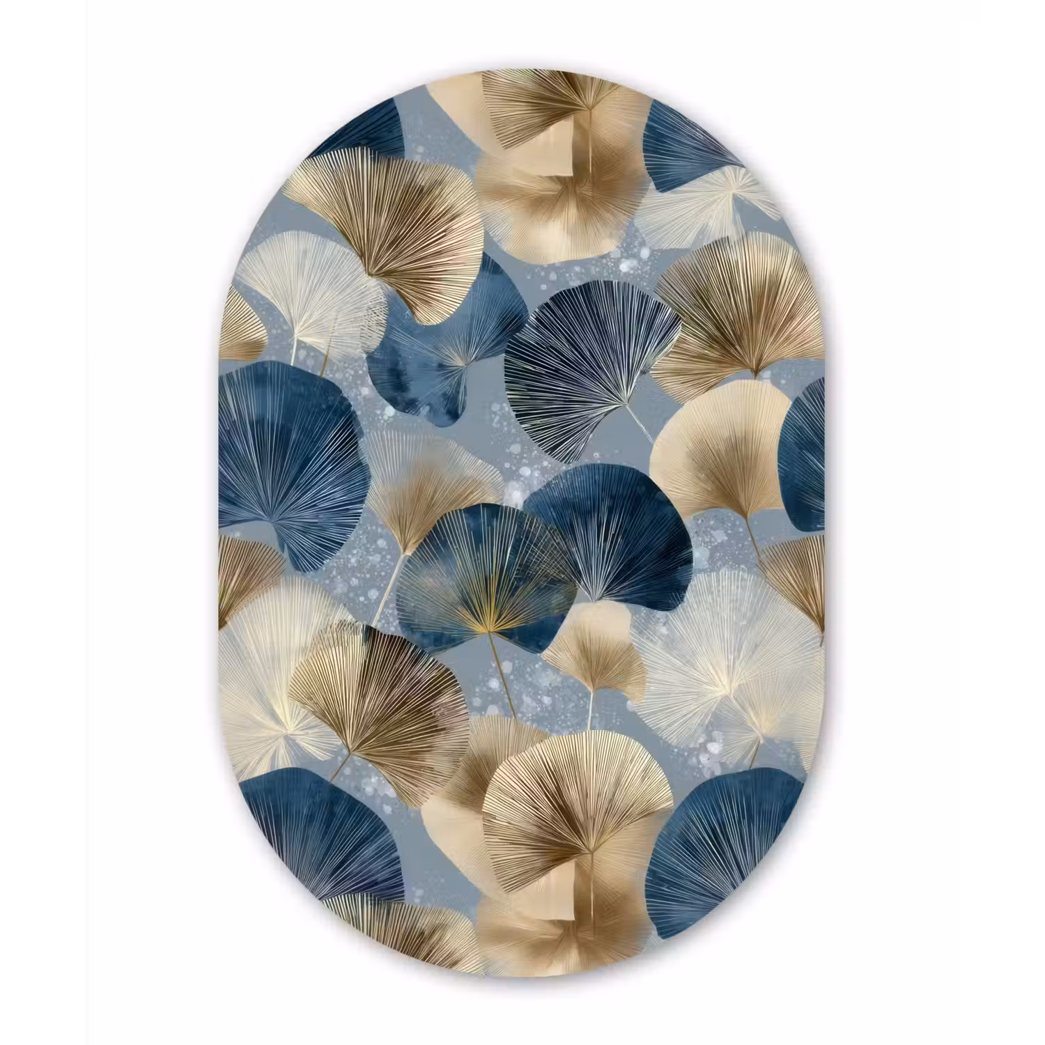 Bladeren - Abstract - Goud - Blauw Wandcirkel Ovaal Forex klein -3d