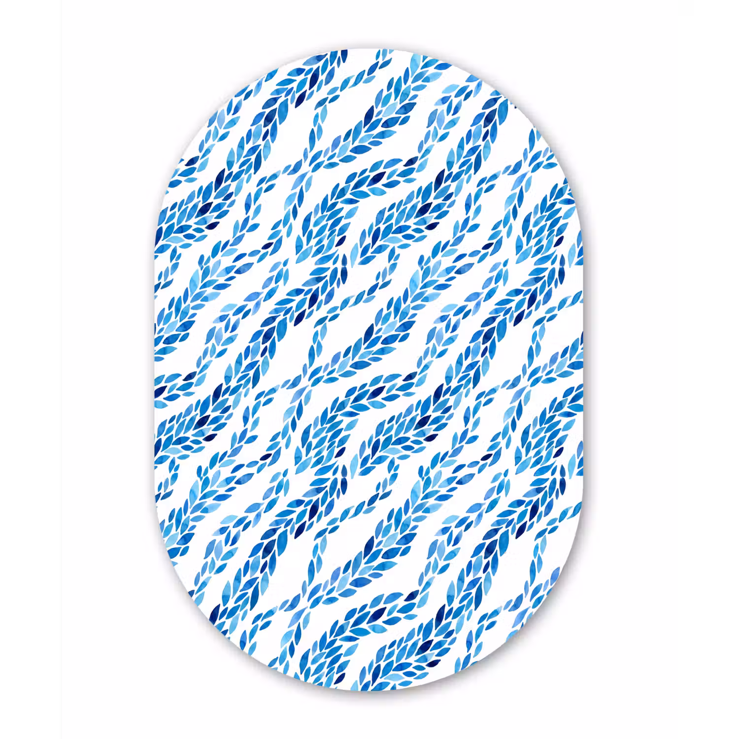 Bladeren - Aquarel - Patroon - Modern - Blauw Wandcirkel Ovaal Forex klein -3d