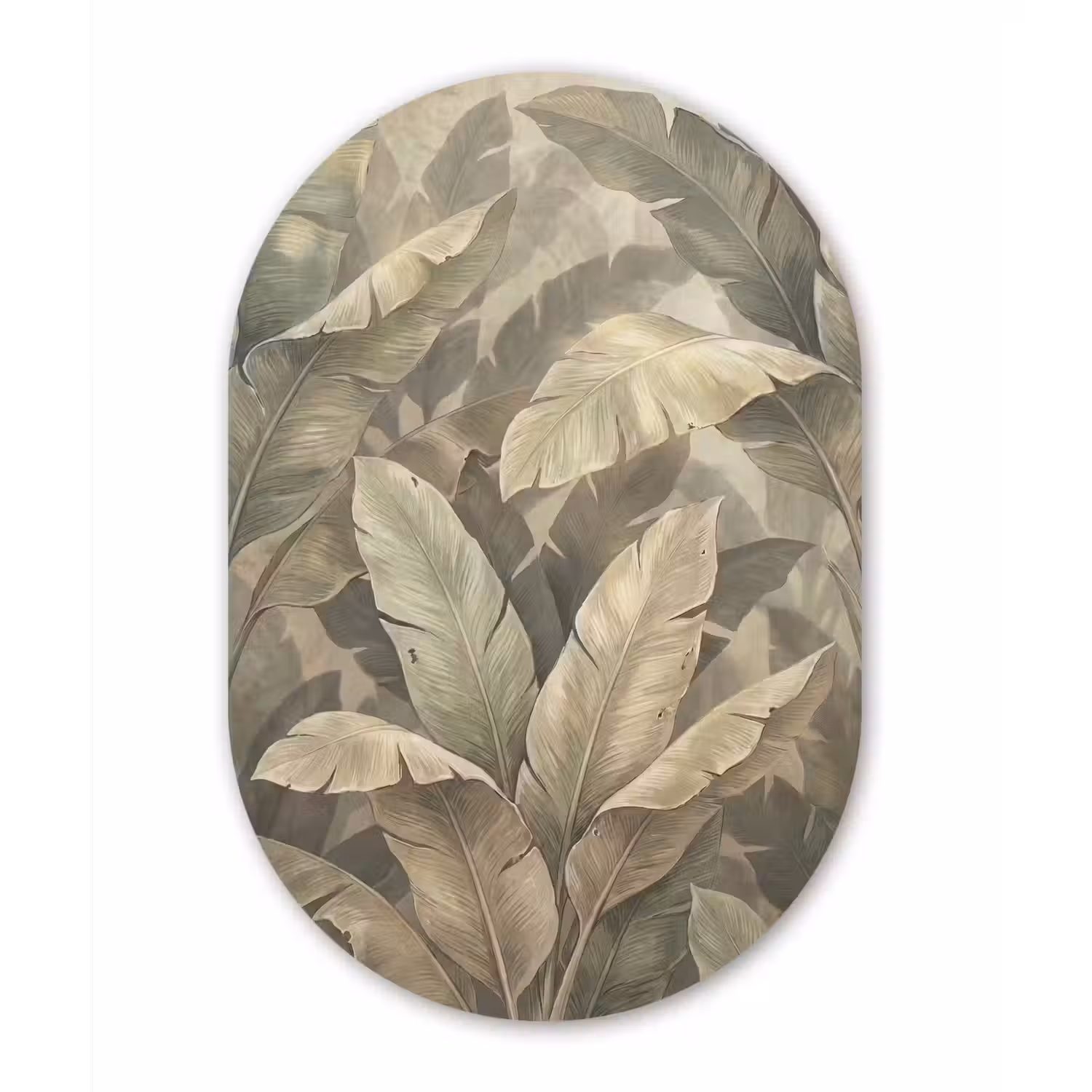 Bladeren - Tropisch - Natuur - Modern - Beige Wandcirkel Ovaal Forex klein -3d