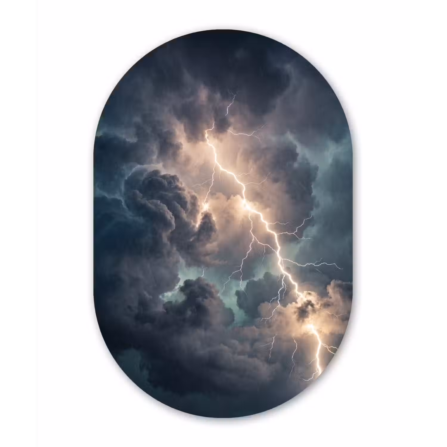 Bliksem - Storm - Natuur - Donker Wandcirkel Ovaal Forex klein -3d