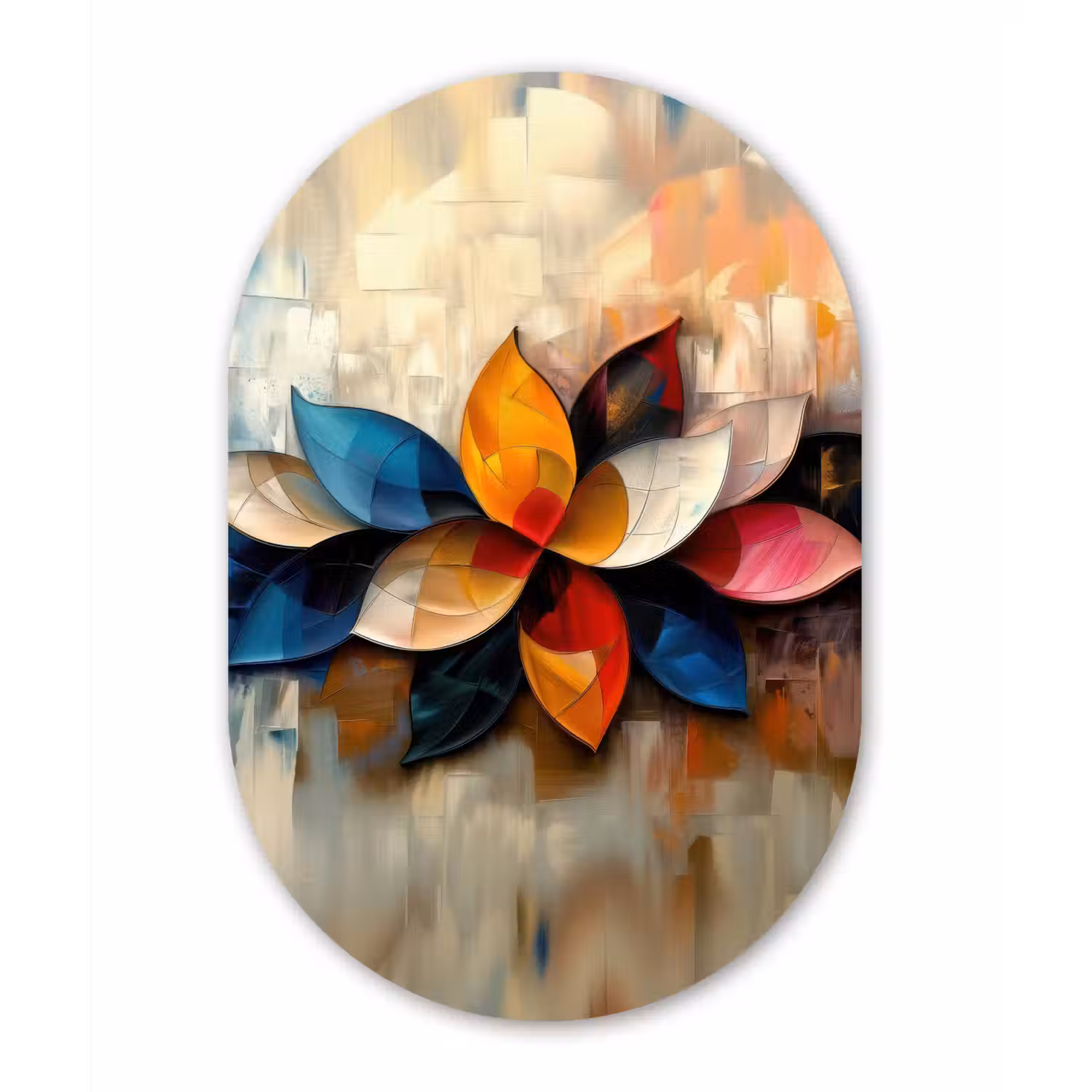 Bloem - Abstract - Kleurrijk - Bladeren Wandcirkel Ovaal Forex klein -3d