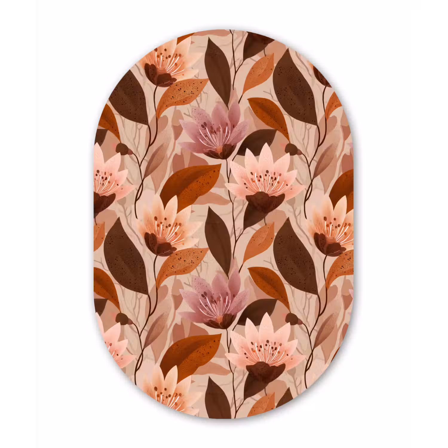 Bloemen - Bladeren - Bruin Wandcirkel Ovaal Forex klein 630 -3d
