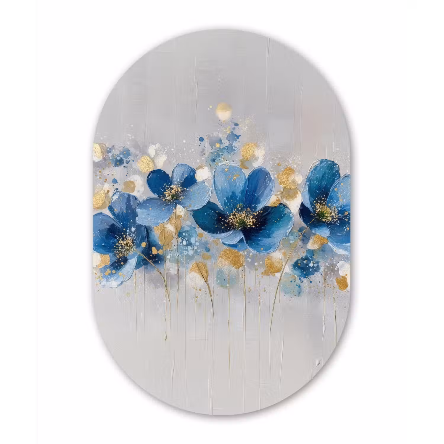 Bloemen - Blauw - Abstract Wandcirkel Ovaal Forex klein -3d