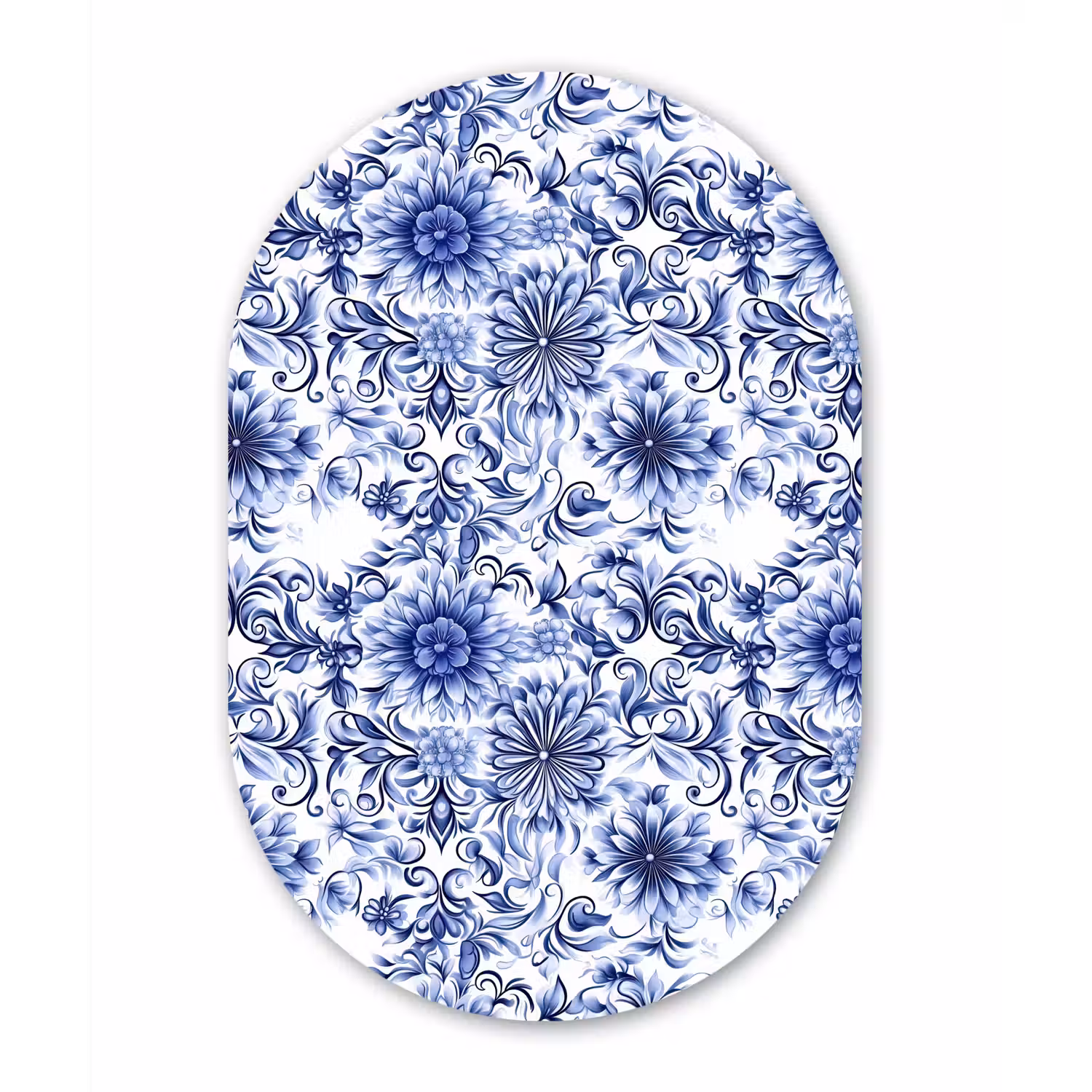 Bloemen - Blauw - Patroon - Wit Wandcirkel Ovaal Forex klein 630 -3d