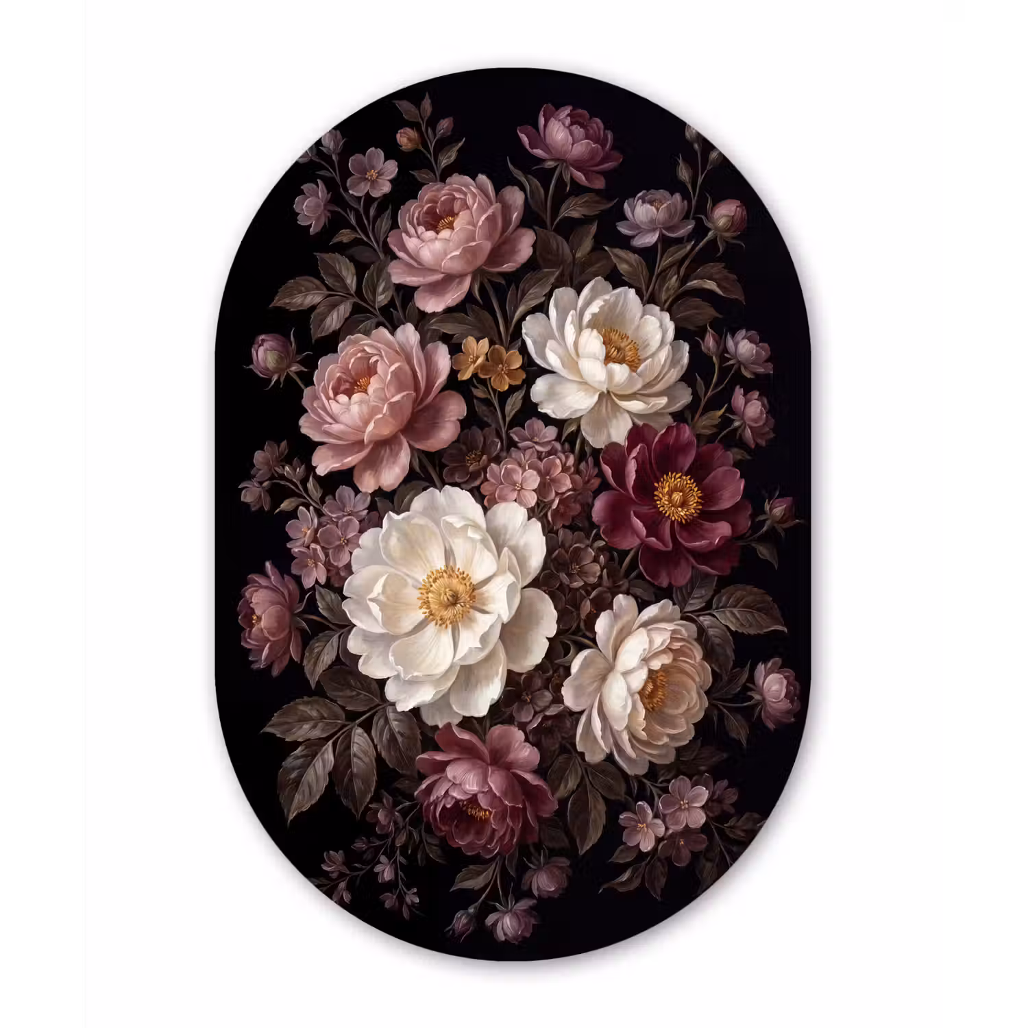 Bloemen - Boeket - Klassiek - Donker - Rood Wandcirkel Ovaal Forex klein -3d
