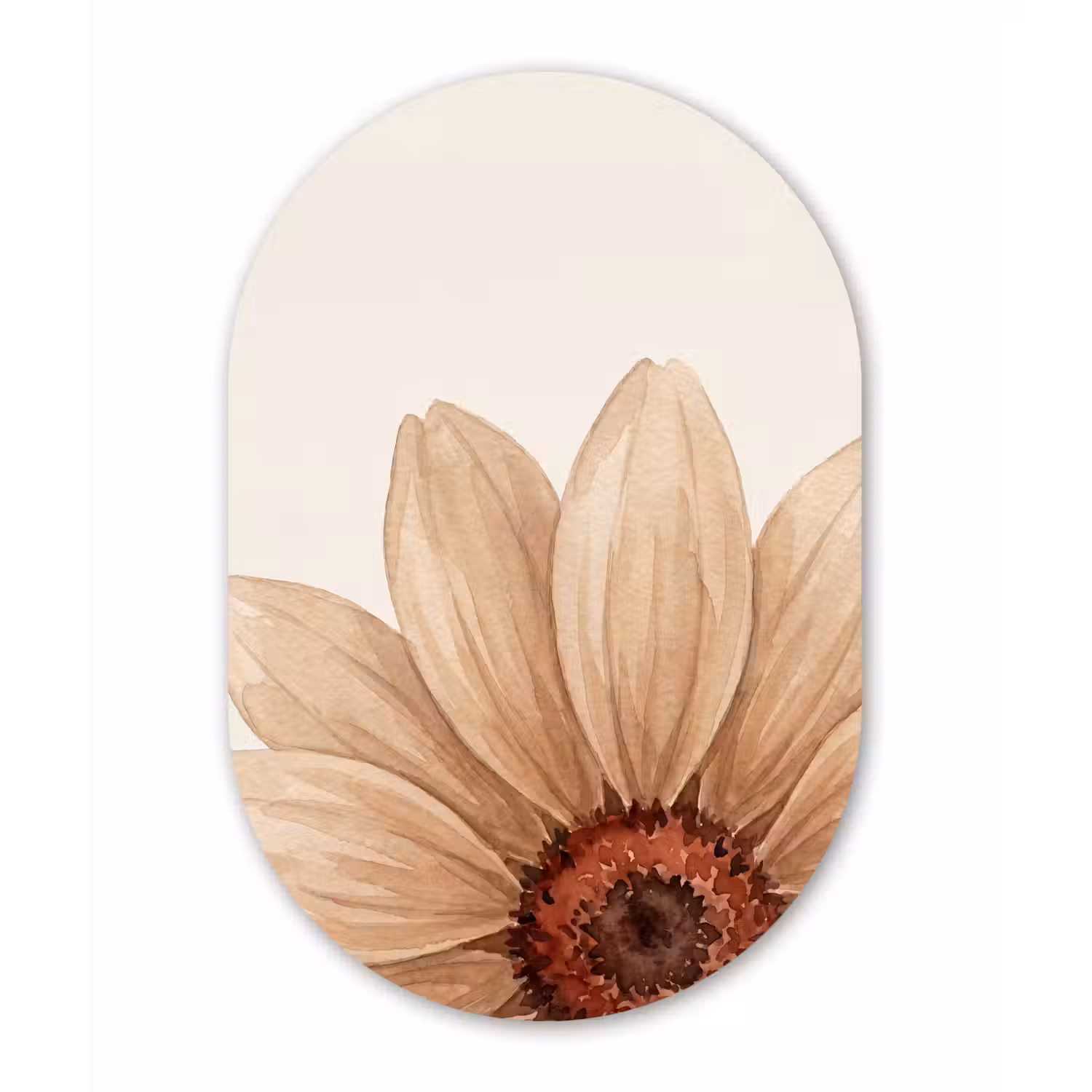 Bloemen - Bloemblad - Natuur - Aquarel - Beige Wandcirkel Ovaal Forex klein -3d