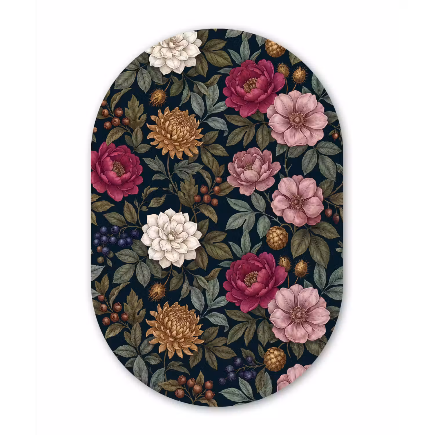 Bloemen - Botanisch - Illustratie - Donker - Vintage Wandcirkel Ovaal Forex klein -3d
