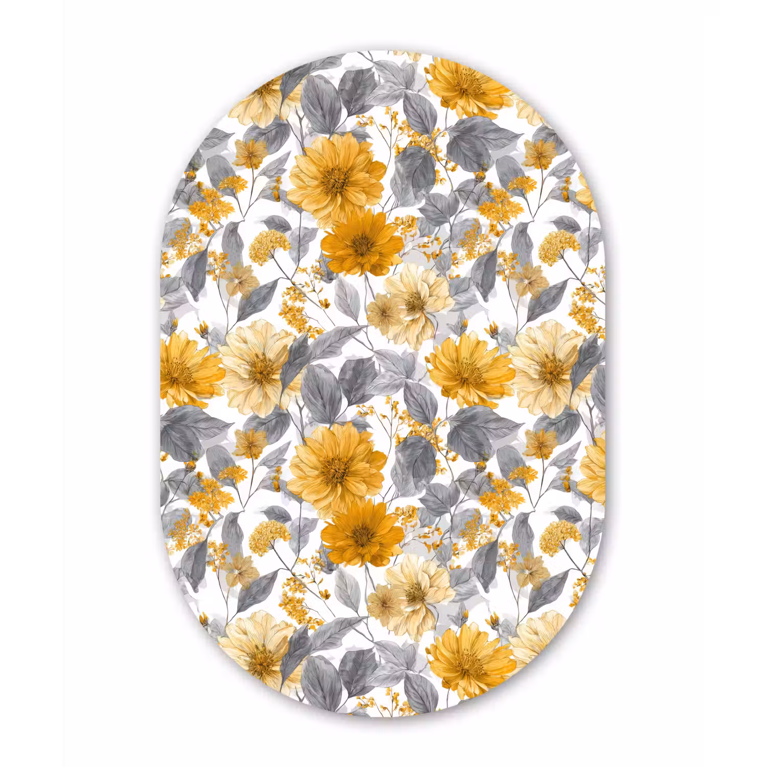 Bloemen - Botanisch - Elegant - Okergeel - Grijs Wandcirkel Ovaal Forex klein 630 -3d