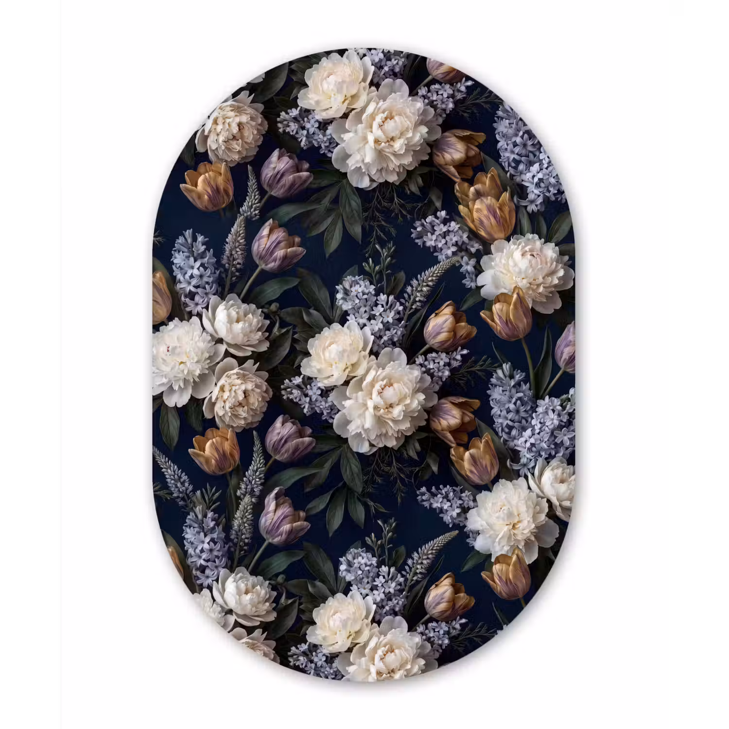 Bloemen - Donker - Elegant - Natuur - Wit Wandcirkel Ovaal Forex klein -3d