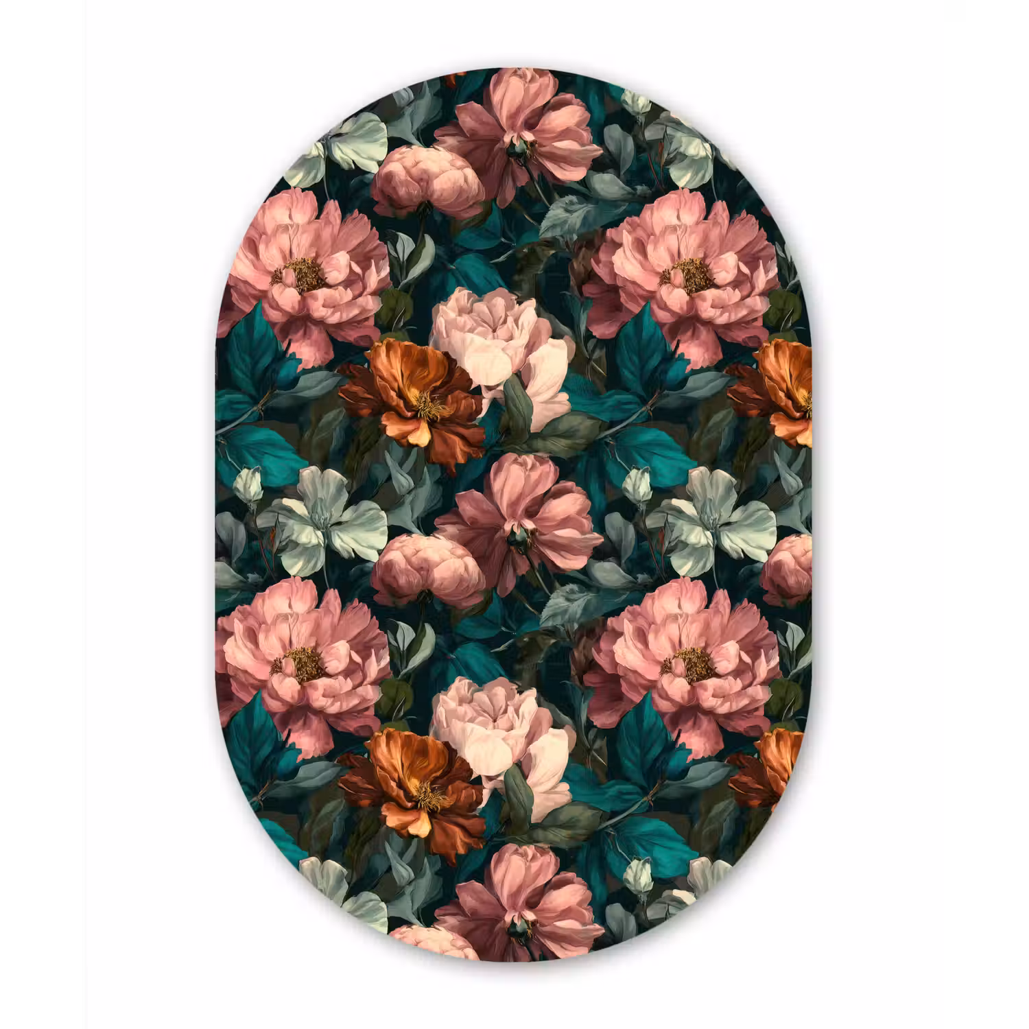 Bloemen - Schilderachtig - Patroon - Roze Wandcirkel Ovaal Forex klein 630 -3d