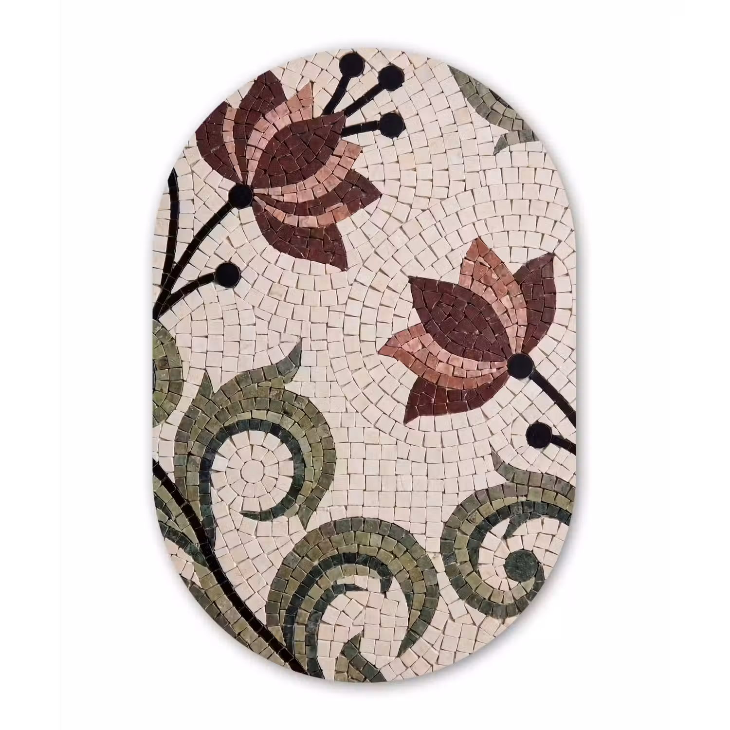 Bloemen - Mozaïek - Patroon - Abstract - Groen Wandcirkel Ovaal Forex klein -3d