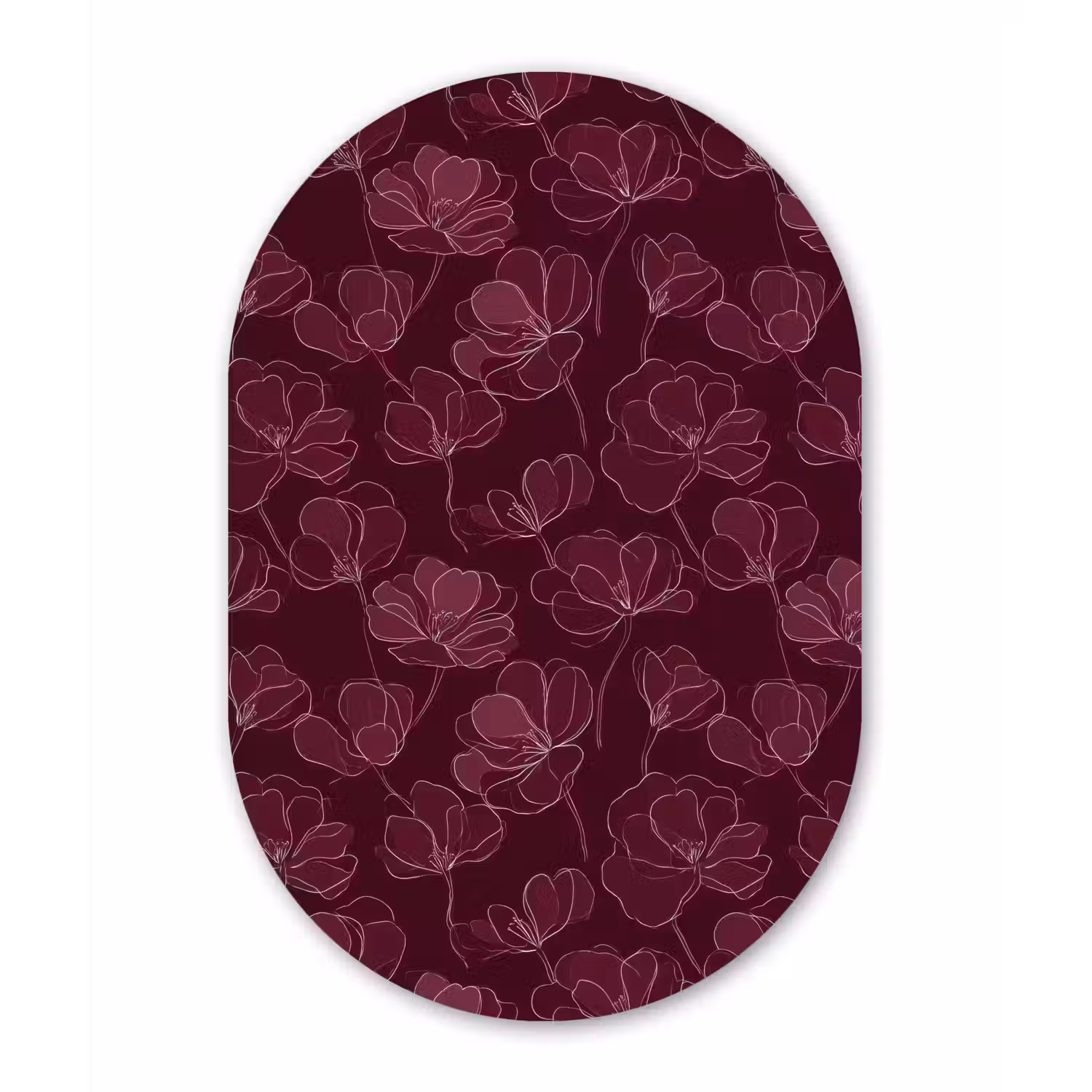 Bloemen - Patroon - Bordeauxrood Wandcirkel Ovaal Forex klein 630 -3d