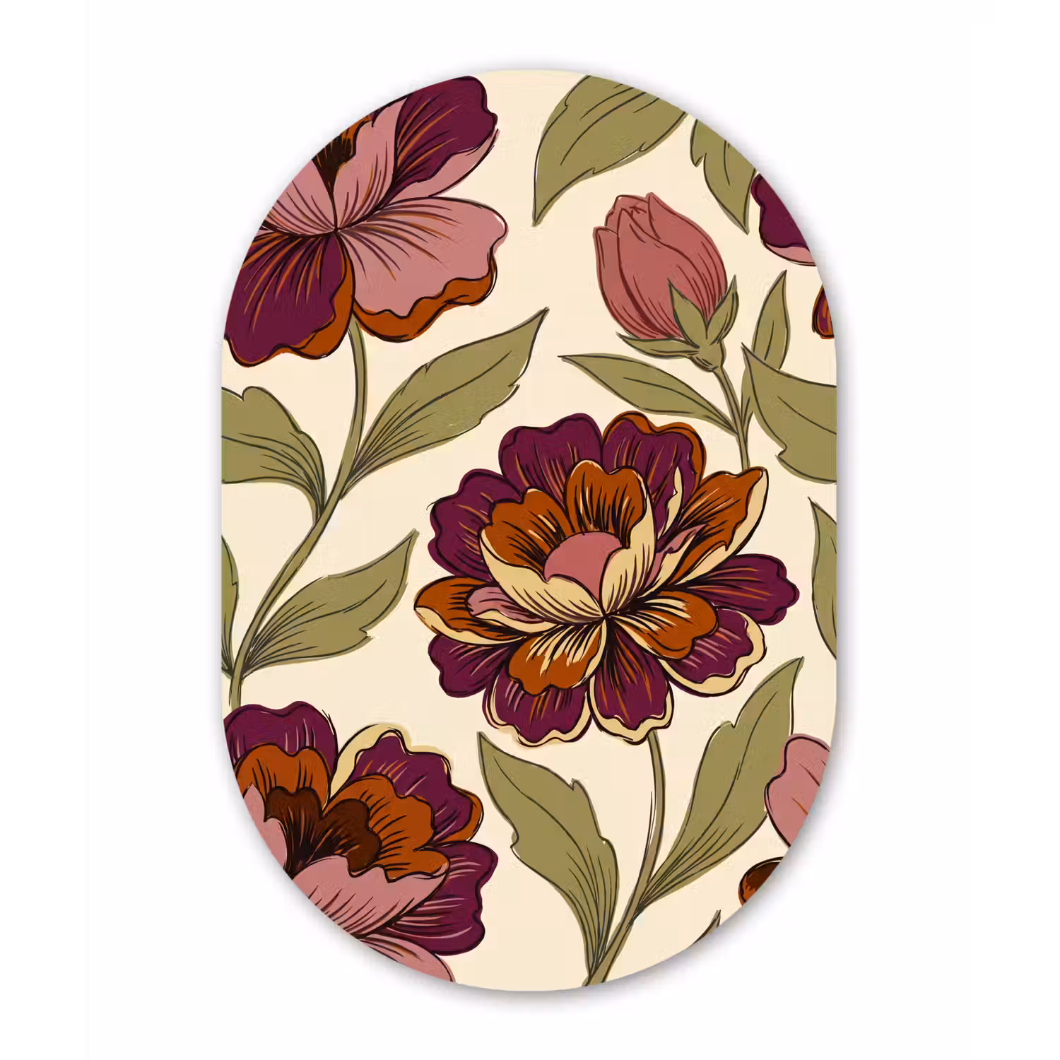 Bloemen - Patroon - Natuur - Modern - Paars Wandcirkel Ovaal Forex klein -3d