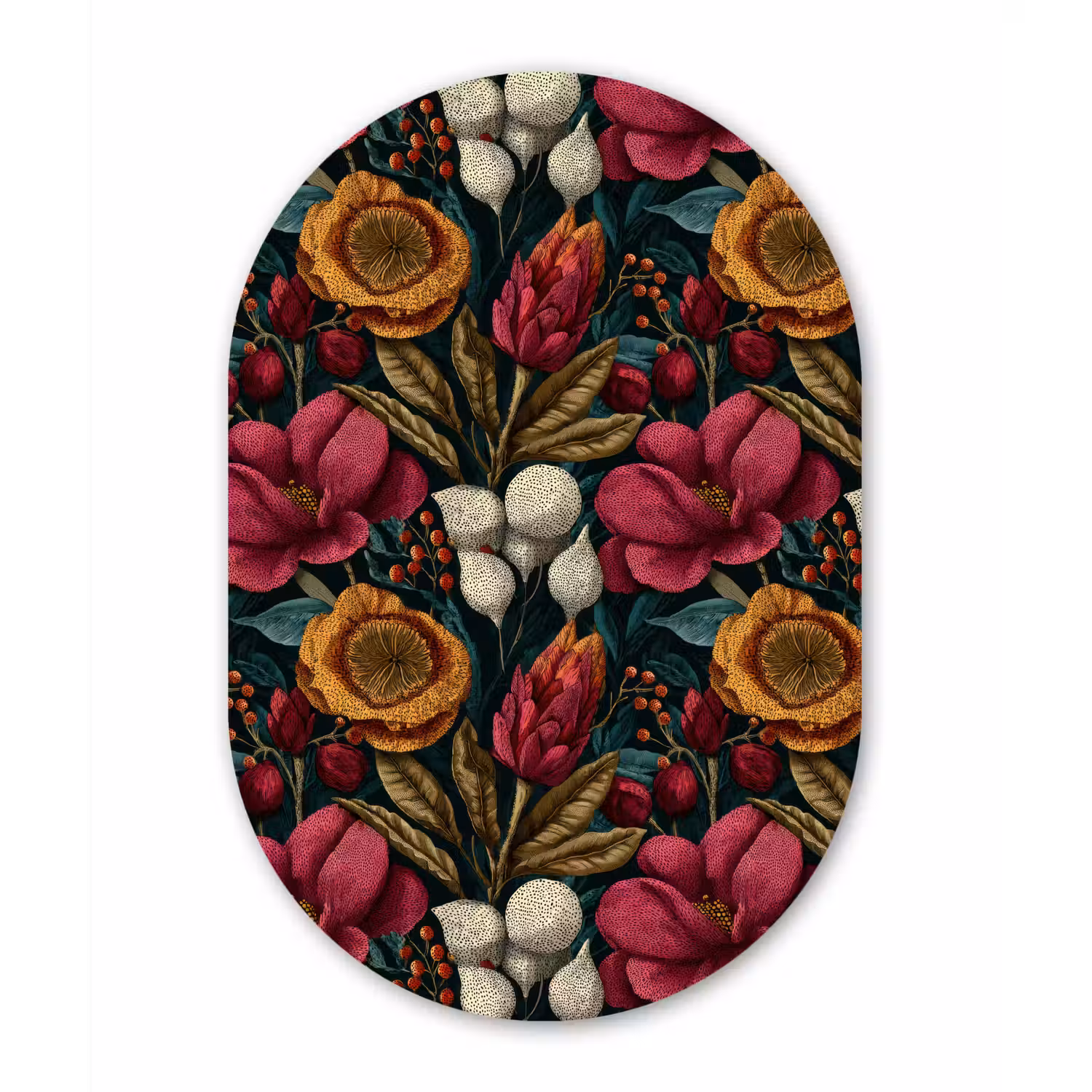 Bloemen - Patroon - Rood - Goud Wandcirkel Ovaal Forex klein 630 -3d