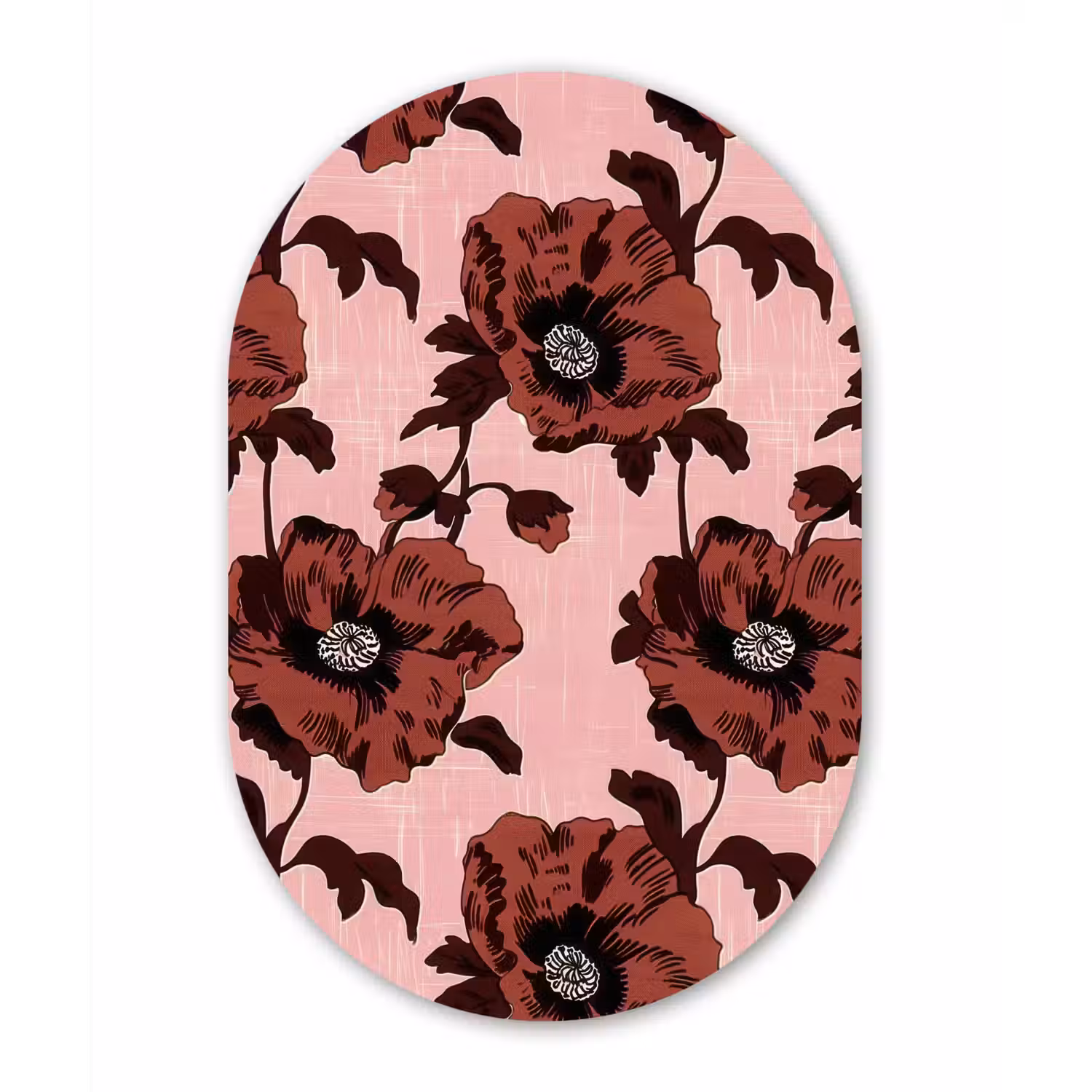 Bloemen - Retro - Rood Wandcirkel Ovaal Forex klein 630 -3d
