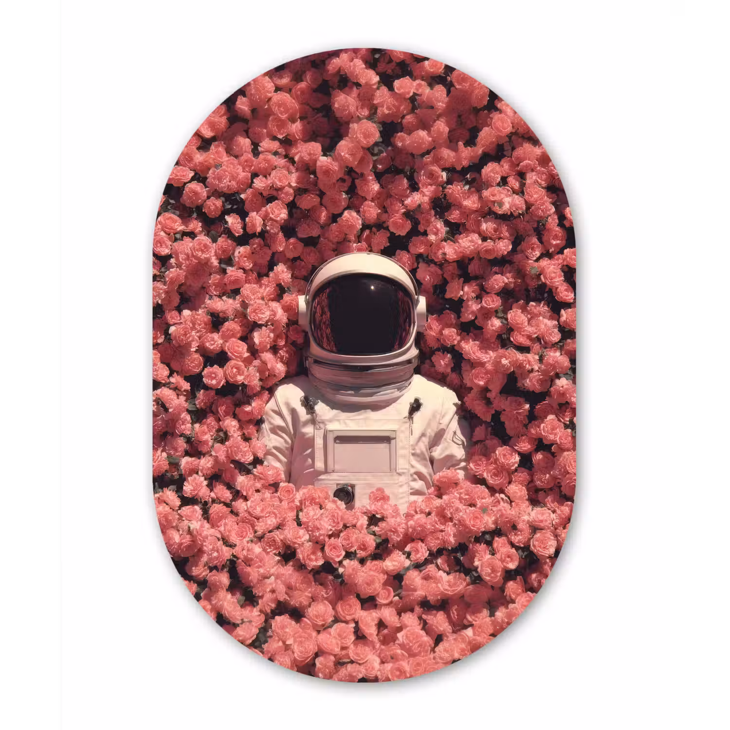 Bloemen - Roze - Astronaut Wandcirkel Ovaal Forex klein -3d