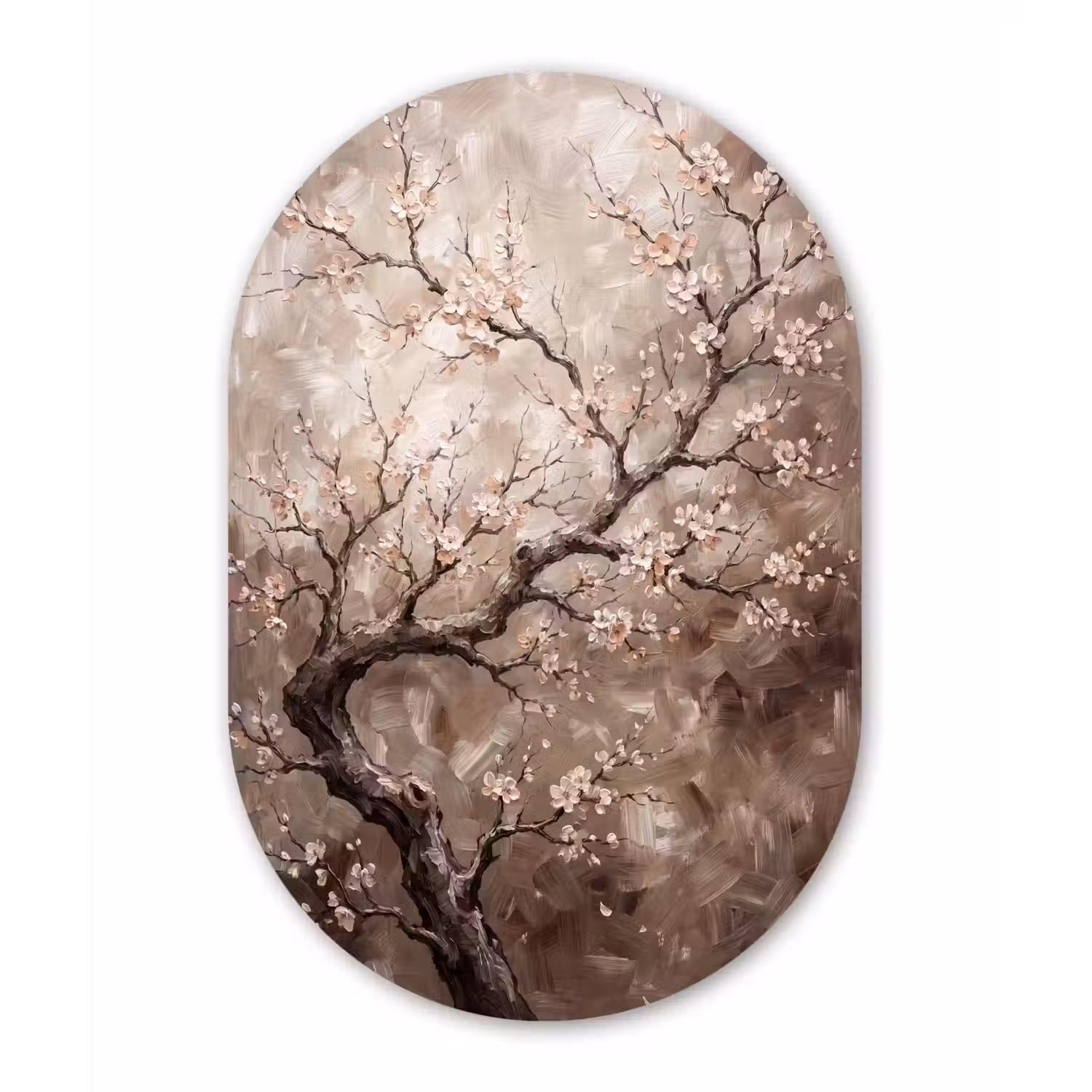 Bloesem - Takken - Schilderij - Beige - Serene Wandcirkel Ovaal Forex klein -3d