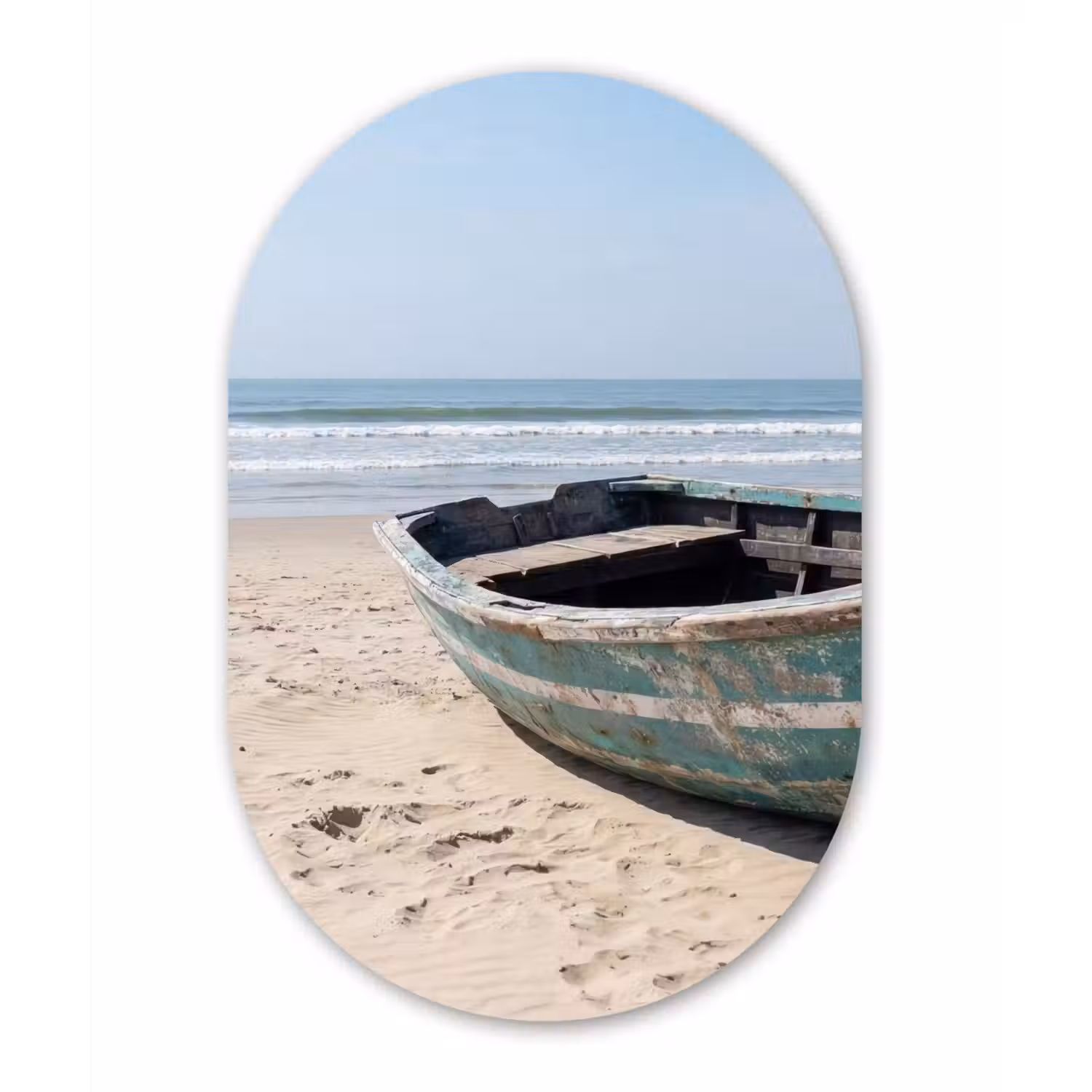 Boot - Zandstrand - Zee Wandcirkel Ovaal Forex klein -3d