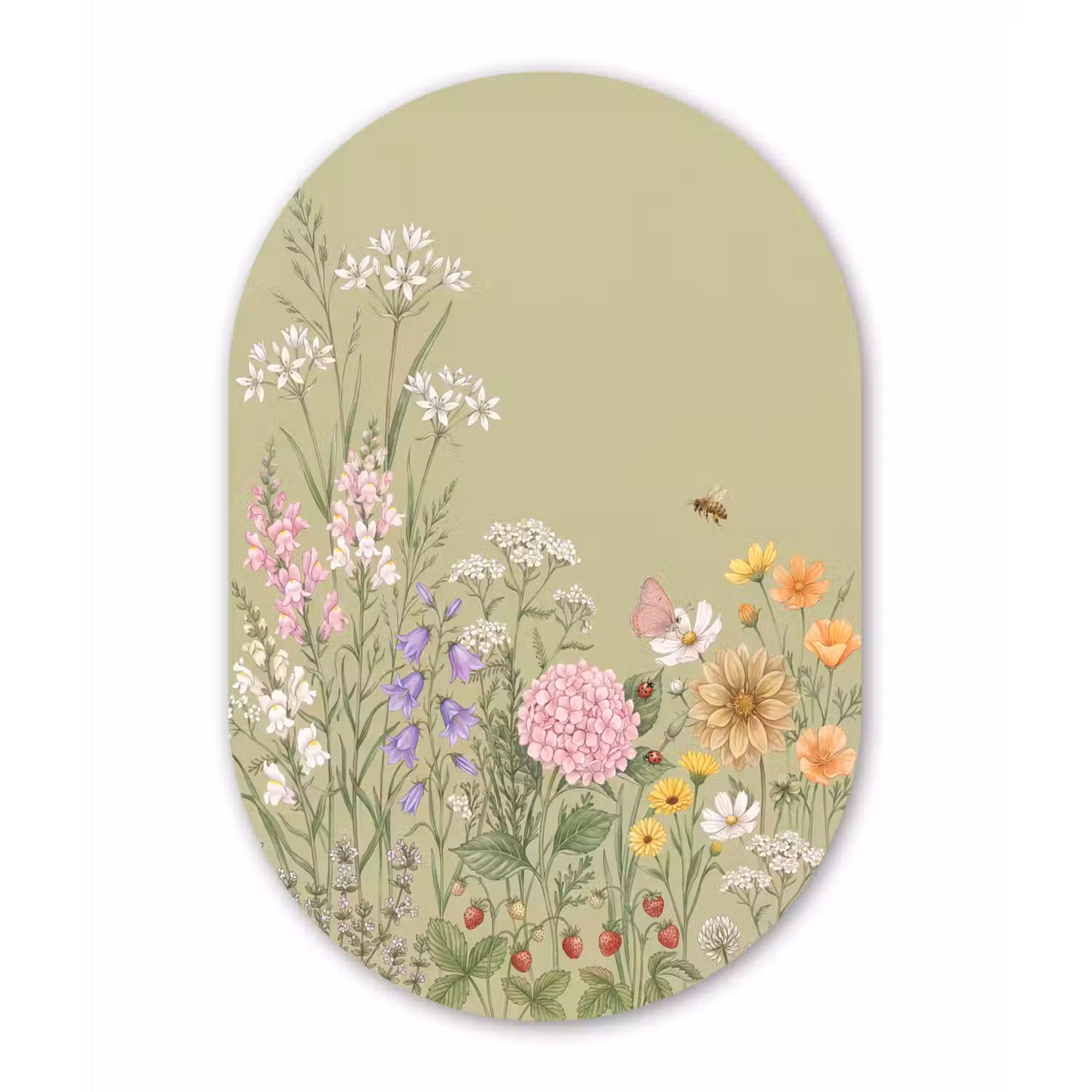Botanisch - Bloemen - Kleurrijk Wandcirkel Ovaal Forex klein -3d