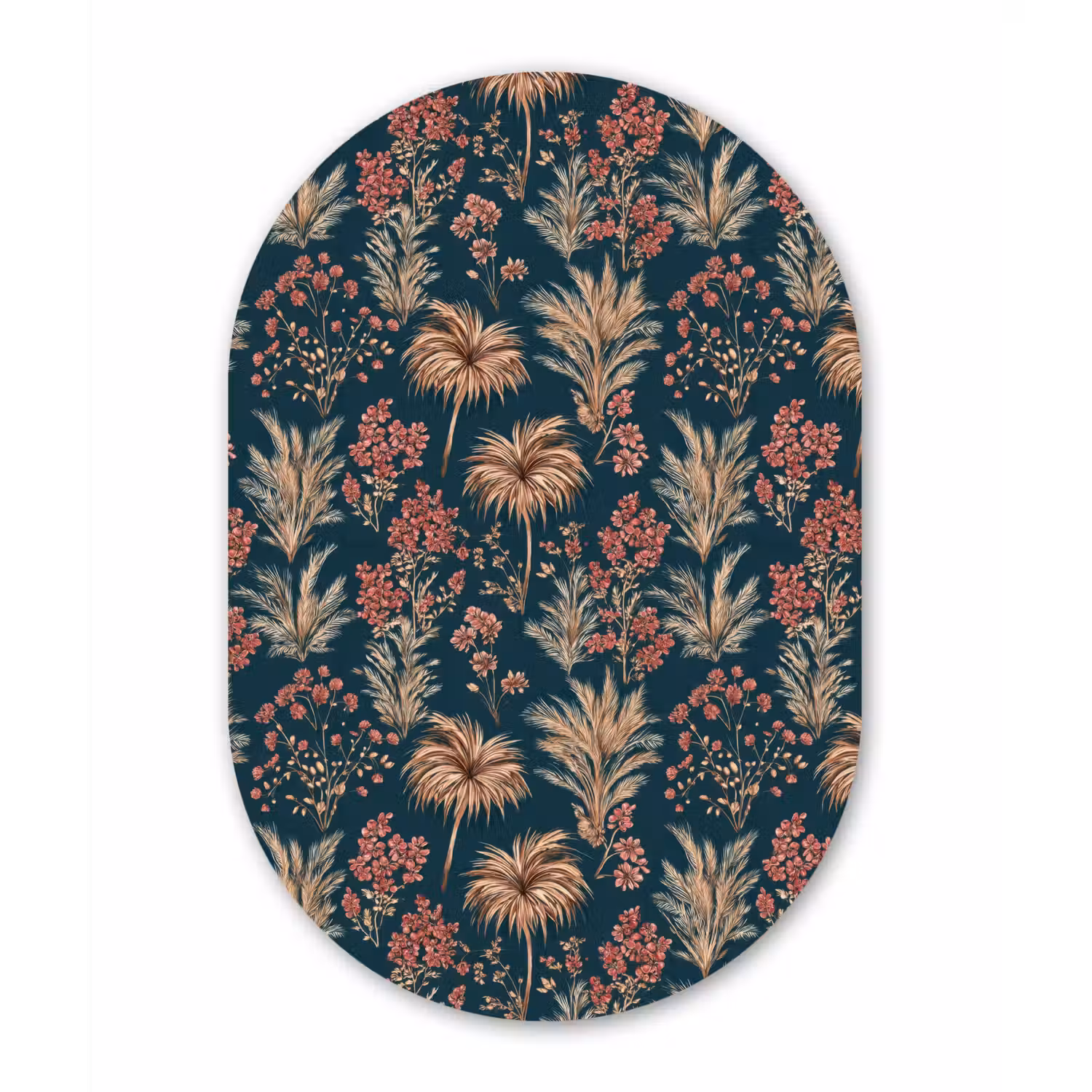Botanisch - Patroon - Blauw Wandcirkel Ovaal Forex klein 630 -3d