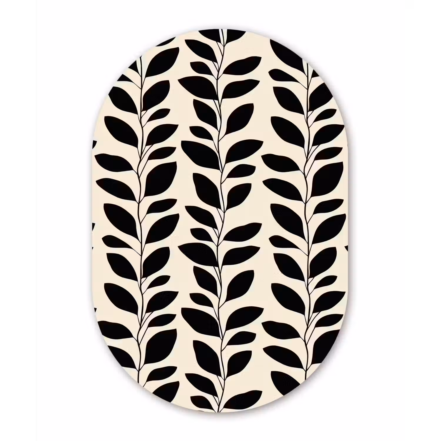 Botanisch - Dessin - Zwart - Beige Wandcirkel Ovaal Forex klein 630 -3d