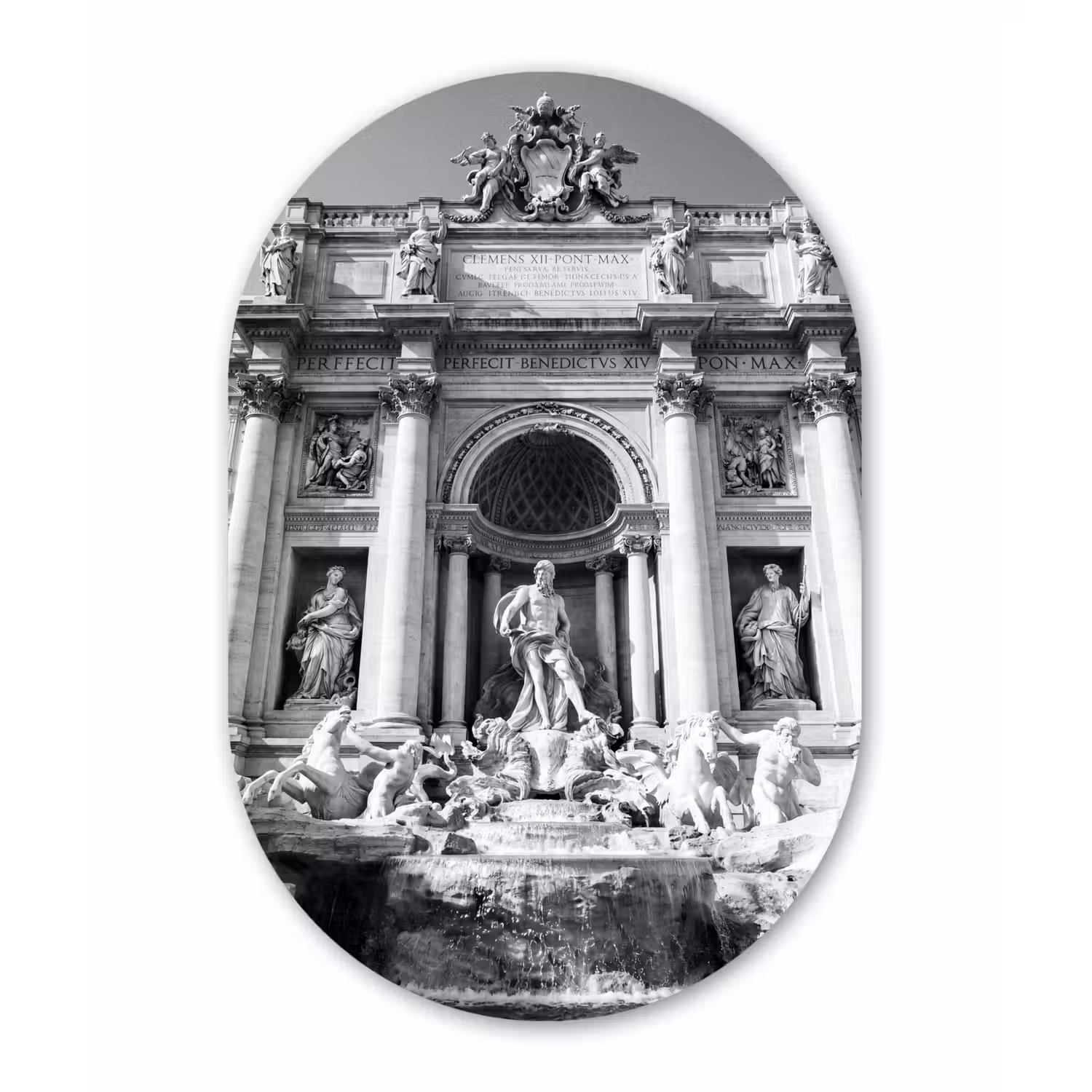 Fontein - Beelden - Architectuur - Zwart-wit Wandcirkel Ovaal Forex klein -3d