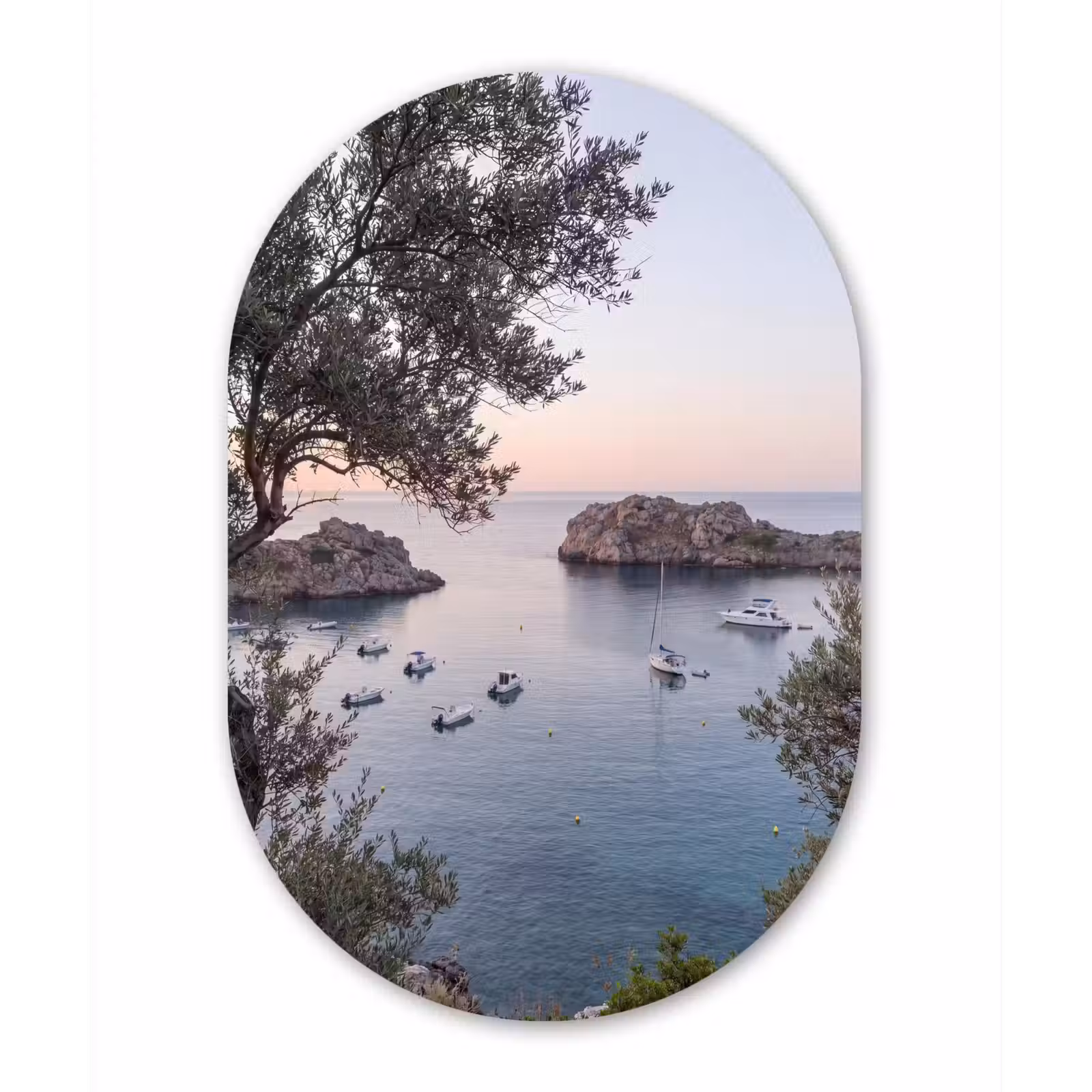 Forexbild Oval - Bucht – Boote – Sonnenuntergang - Baai - boten - zonsondergang Wandcirkel Ovaal Forex klein