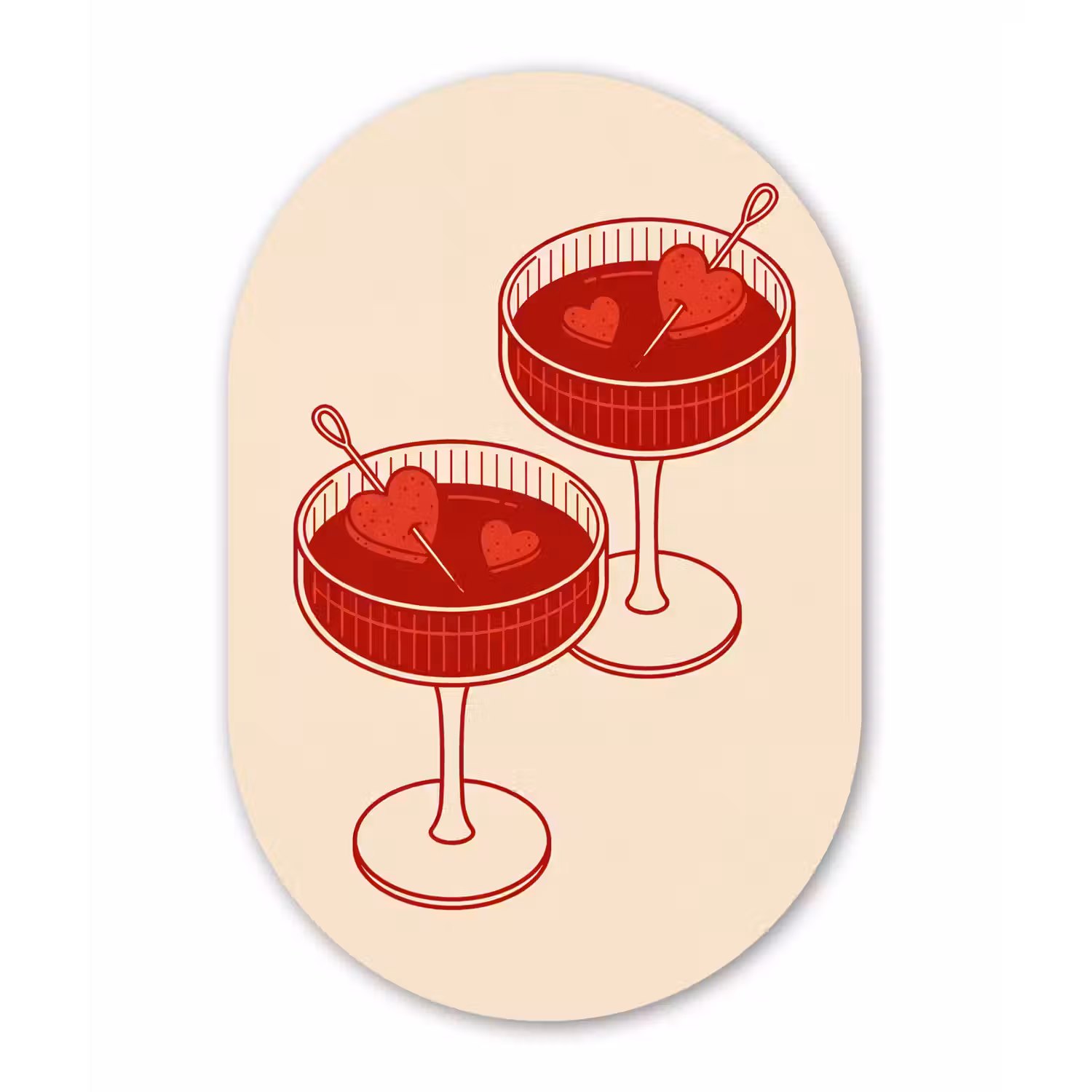 Cocktail - Hartjes - Liefde - Illustratie - Rood Wandcirkel Ovaal Forex klein -3d