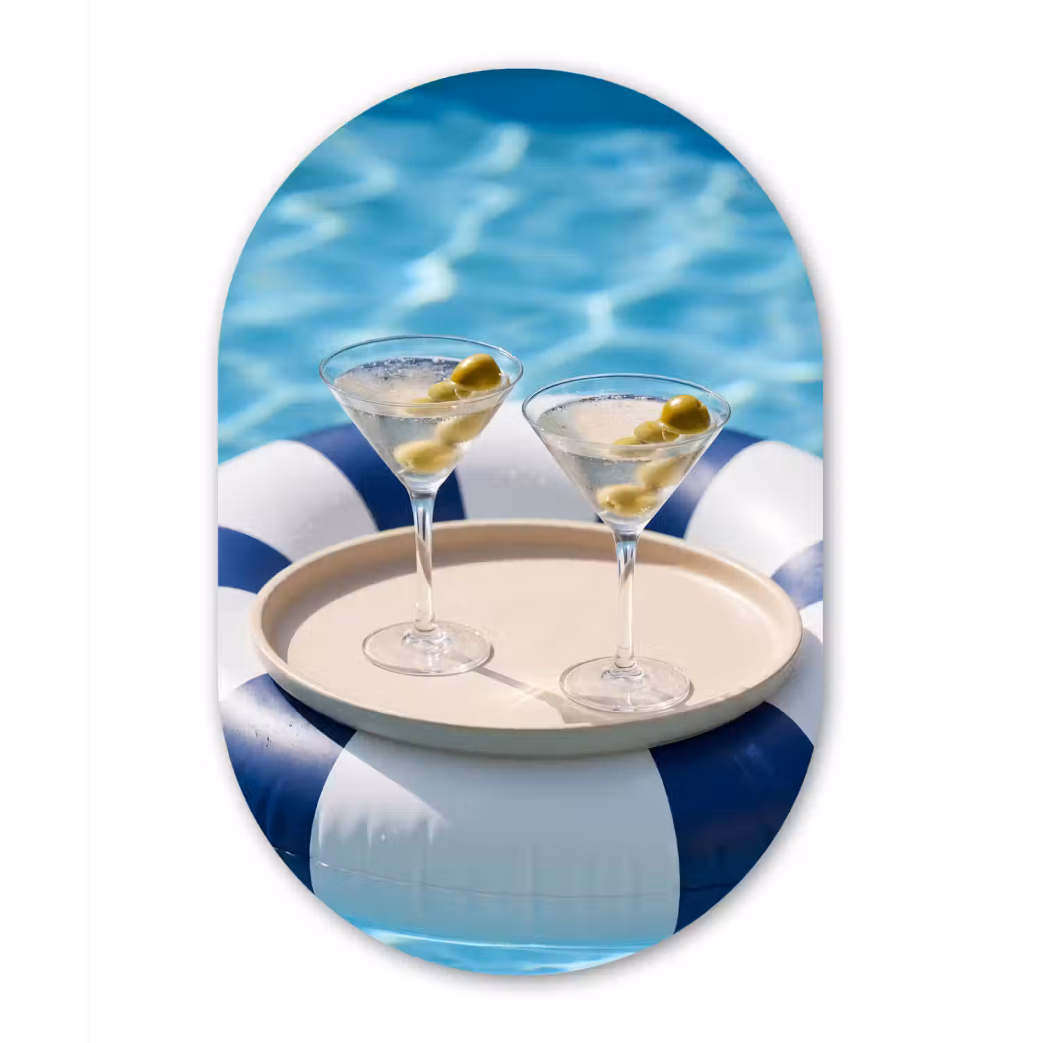 Cocktail - Zwembad - Zomer - Blauw Wandcirkel Ovaal Forex klein -3d