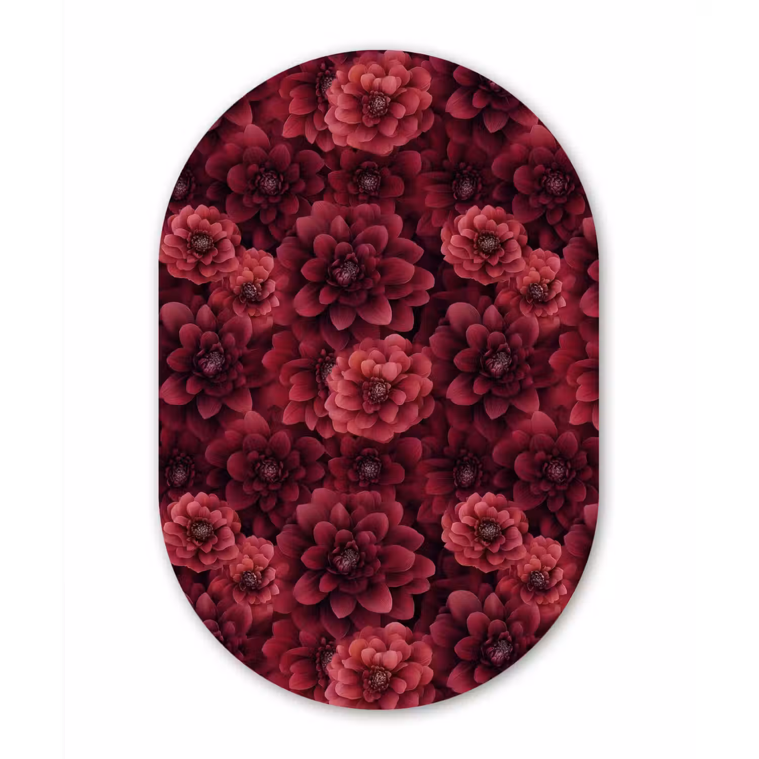 Dahlias - Bloemen - Rood Wandcirkel Ovaal Forex klein 630 -3d