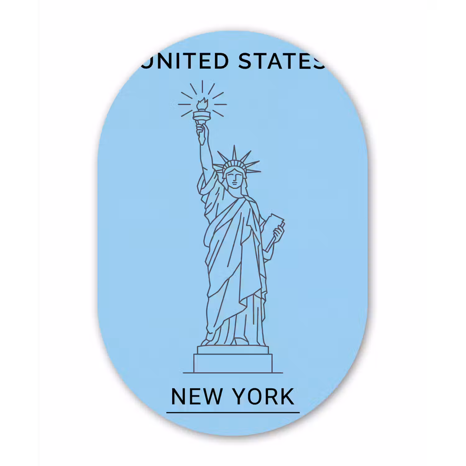 Monument - Vrijheidsbeeld - New York - Minimalistisch - Blauw Wandcirkel Ovaal Forex klein -3d