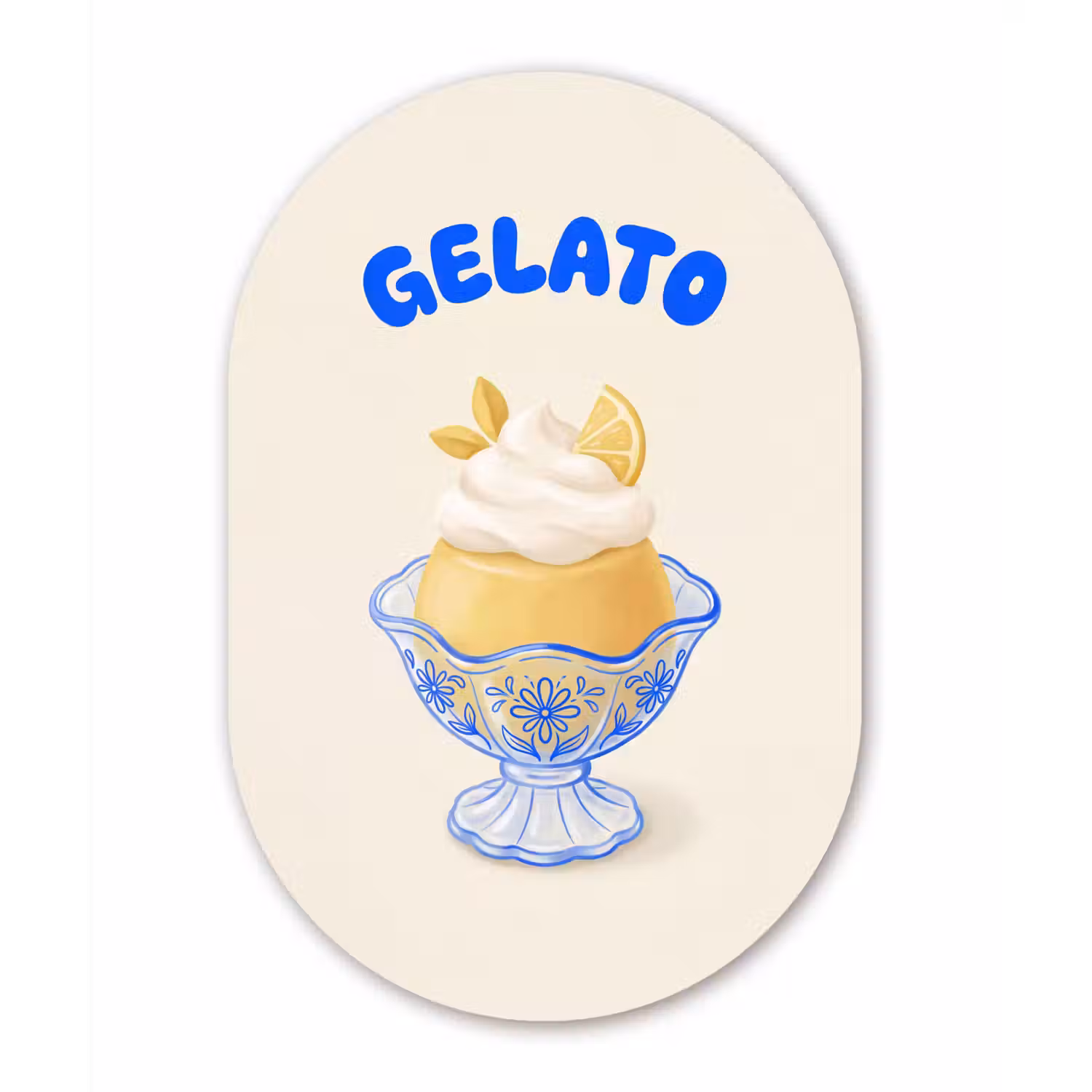 IJs - Citroen - Illustratie - Geel - Dessert Wandcirkel Ovaal Forex klein -3d