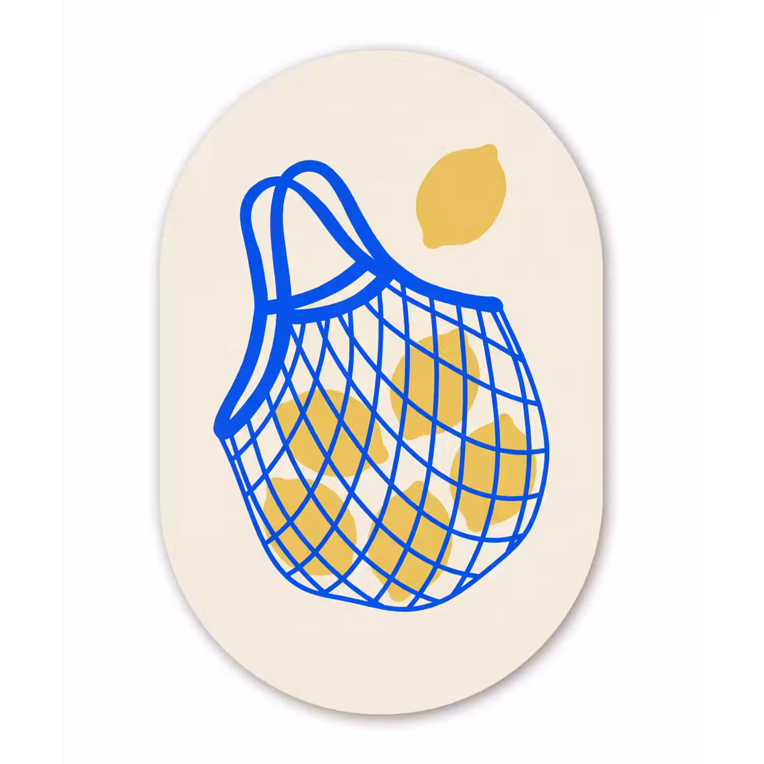 Eten - Citroen - Boodschappen - Abstract - Geel - Blauw Wandcirkel Ovaal Forex klein -3d