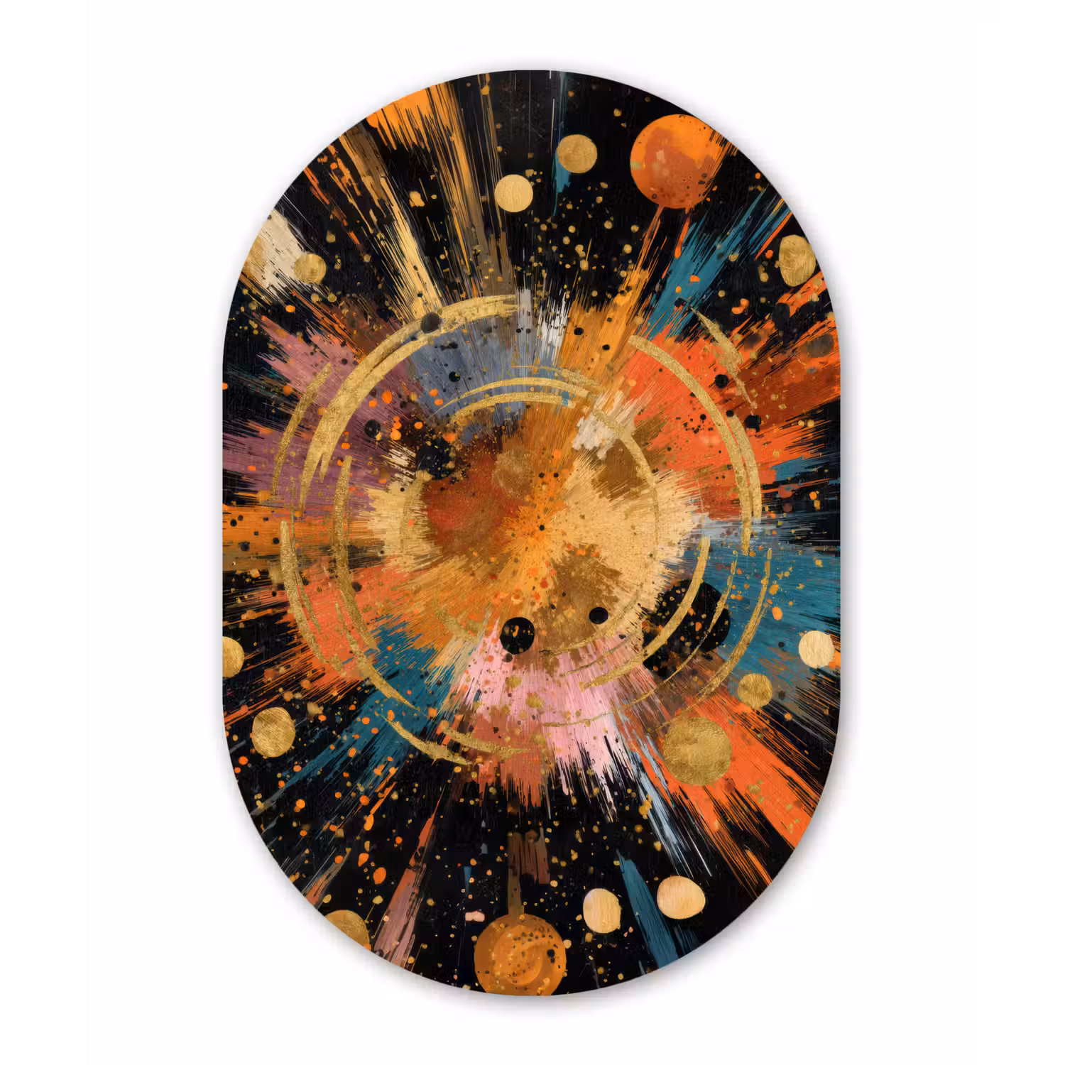 Explosie - Verfstructuur - Goud - Abstract Wandcirkel Ovaal Forex klein -3d