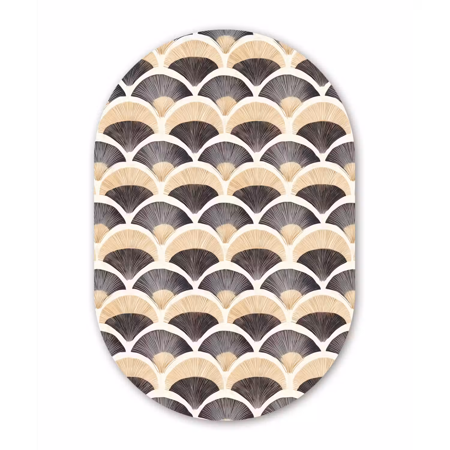 Waaier - Patroon - Zwart - Beige Wandcirkel Ovaal Forex klein 630 -3d