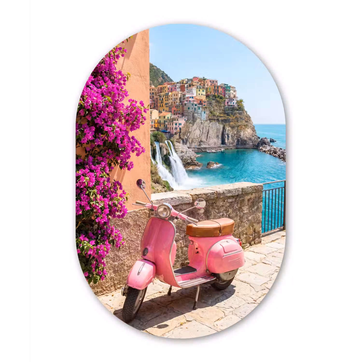 Voertuig - Roze - Kust - Zomer - Reizen Wandcirkel Ovaal Forex klein -3d
