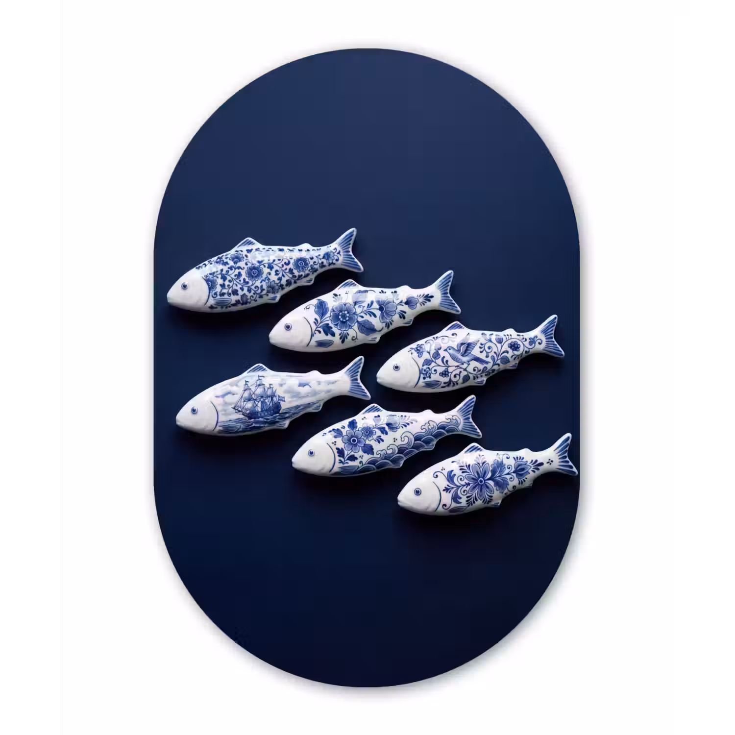 Vissen - Delfts - Blauw - Keramiek Wandcirkel Ovaal Forex klein -3d